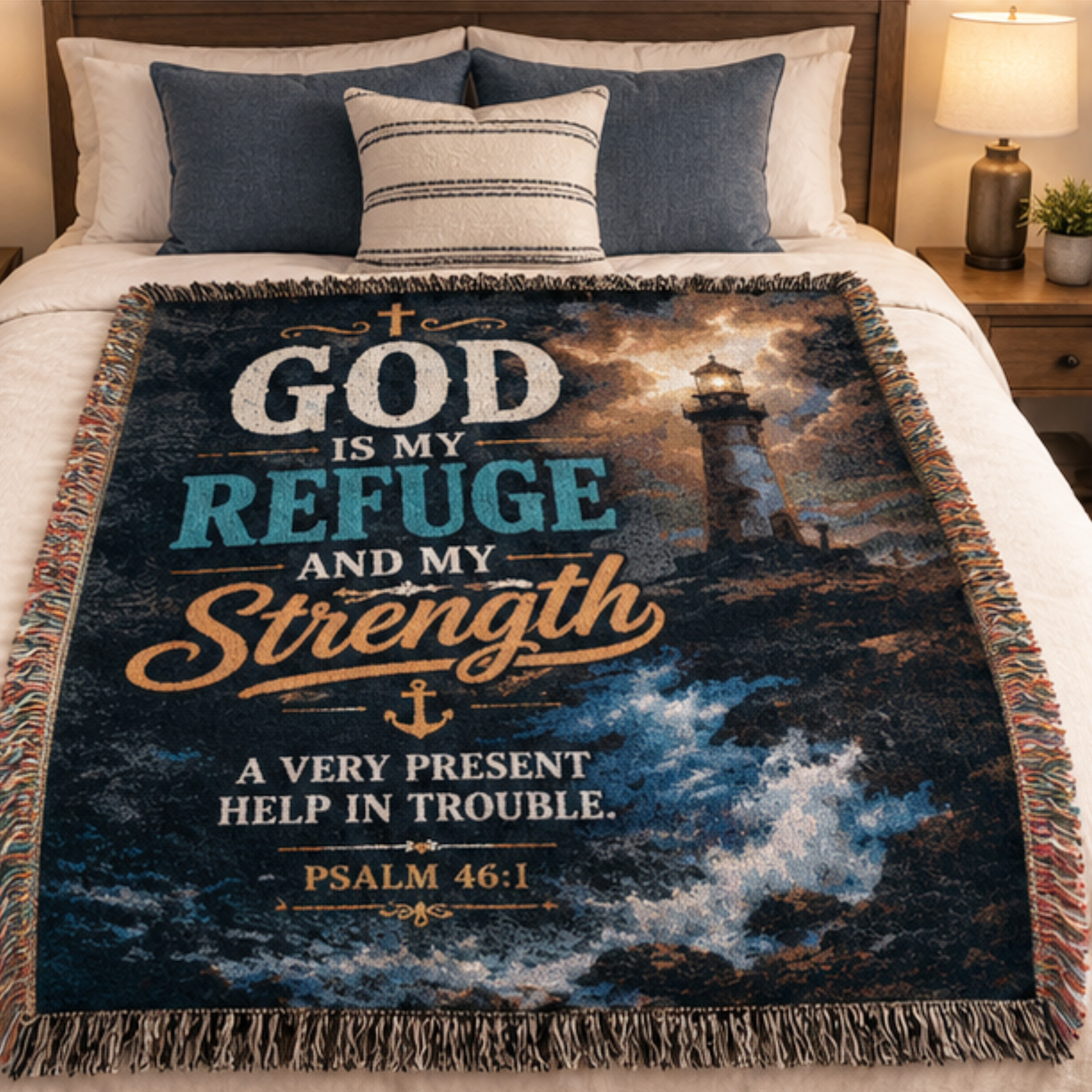 God Is My Refuge and My Strength Woven Blanket | Psalm 46:1 Christian Throw | Inspirational Faith Gift