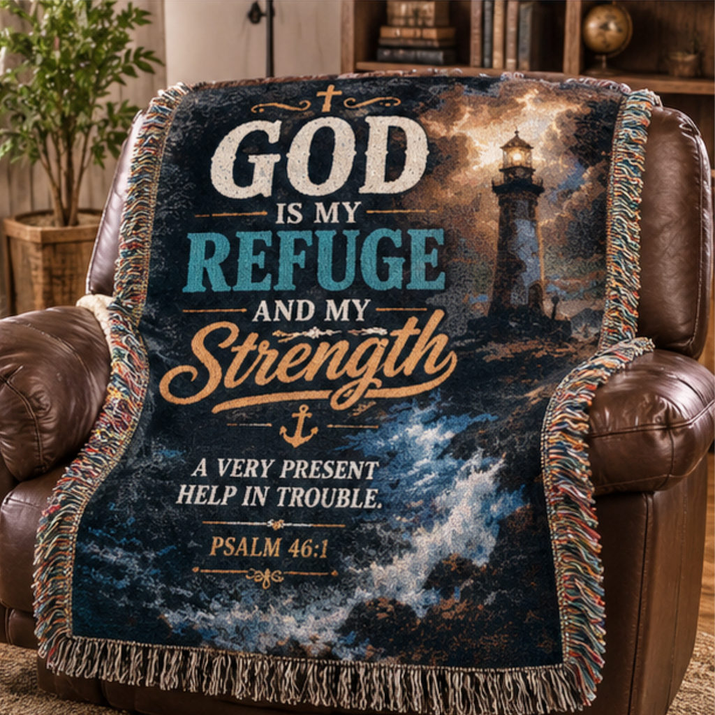 God Is My Refuge and My Strength Woven Blanket | Psalm 46:1 Christian Throw | Inspirational Faith Gift