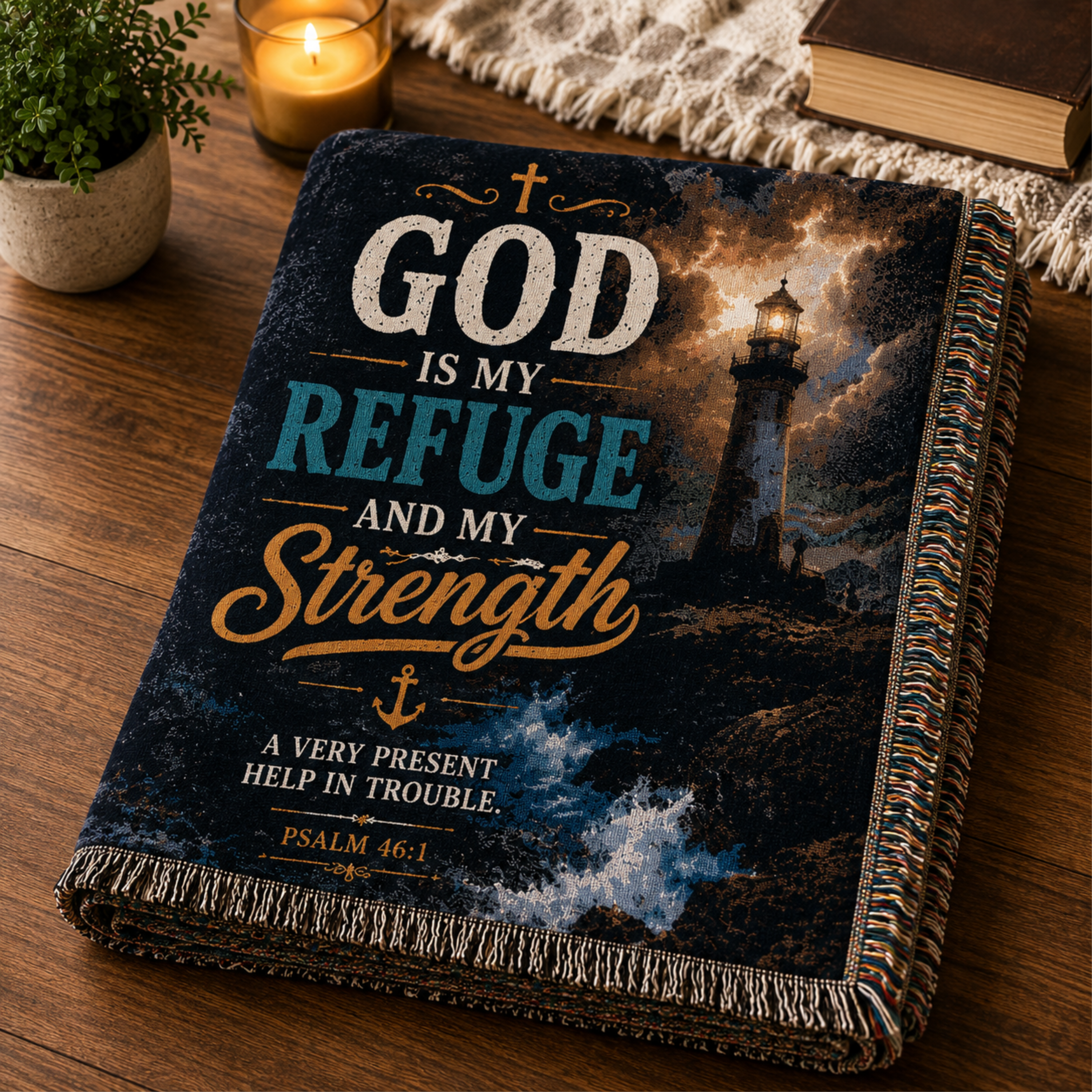 God Is My Refuge and My Strength Woven Blanket | Psalm 46:1 Christian Throw | Inspirational Faith Gift