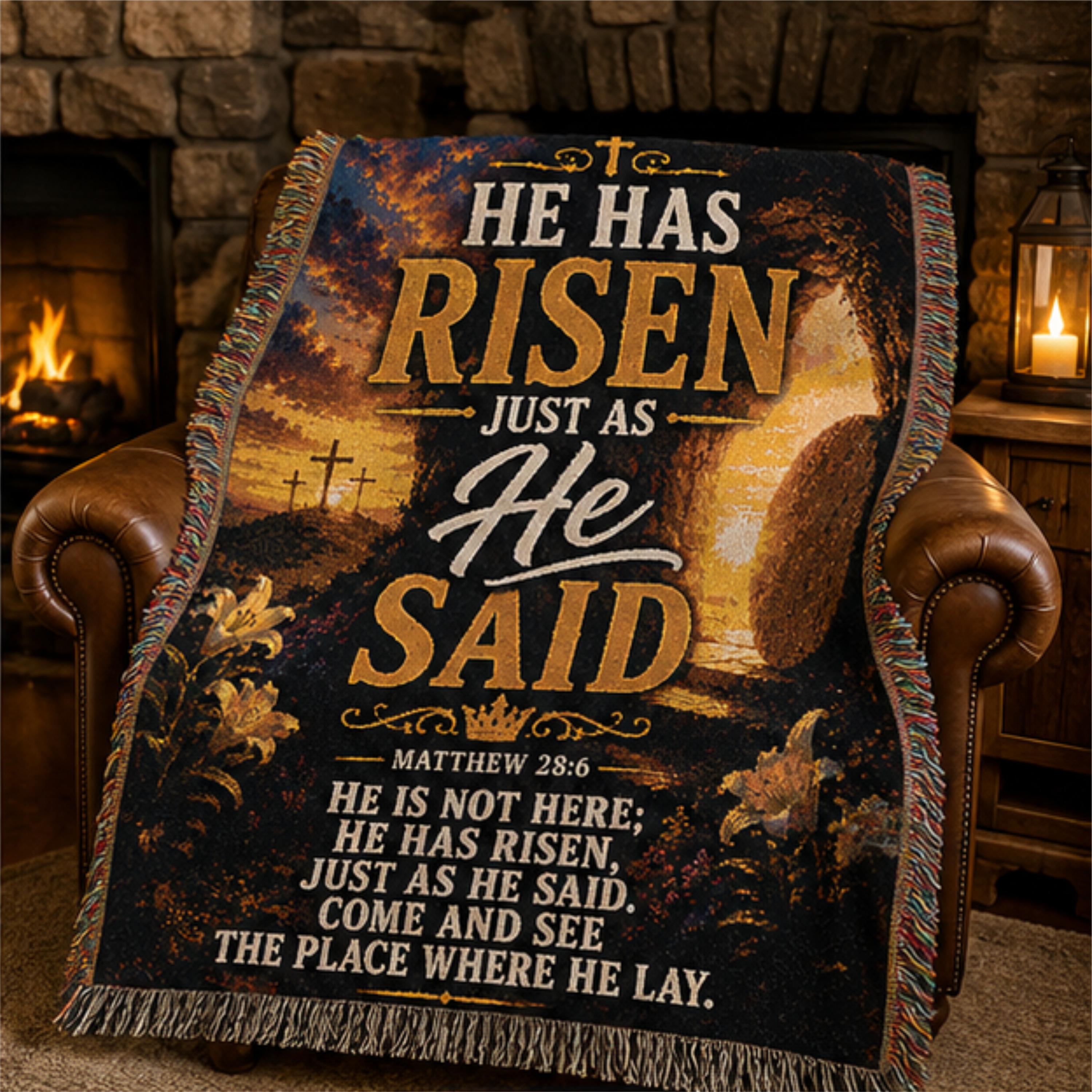 He Has Risen Just As He Said Woven Blanket | Matthew 28:6 Christian Easter Throw | Inspirational Faith Gift
