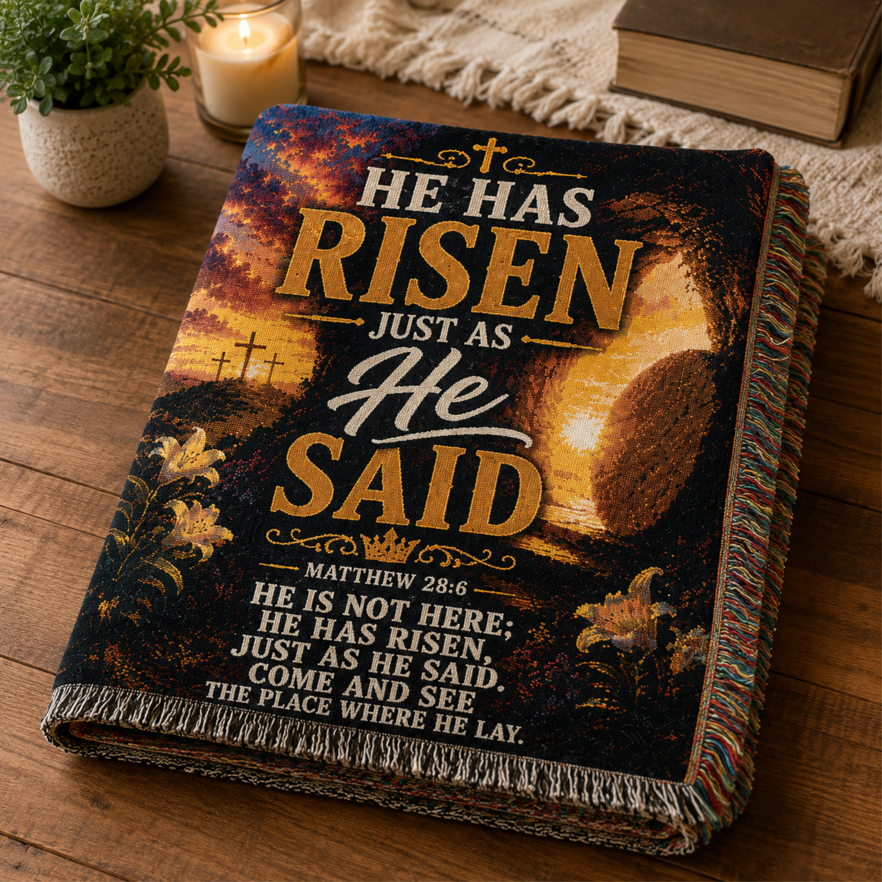 He Has Risen Just As He Said Woven Blanket | Matthew 28:6 Christian Easter Throw | Inspirational Faith Gift