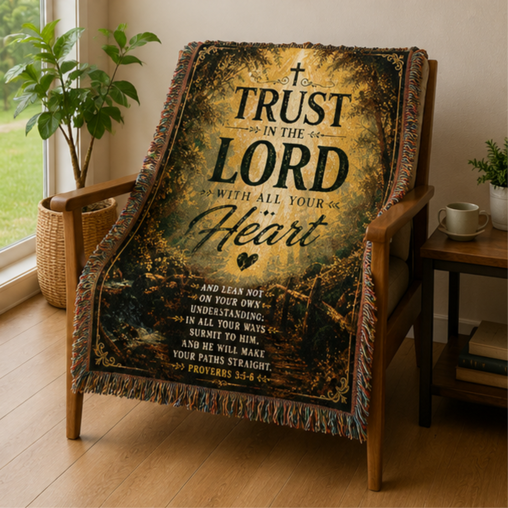 Trust in the Lord with All Your Heart Woven Blanket | Proverbs 3:5-6 Christian Throw | Inspirational Faith Gift