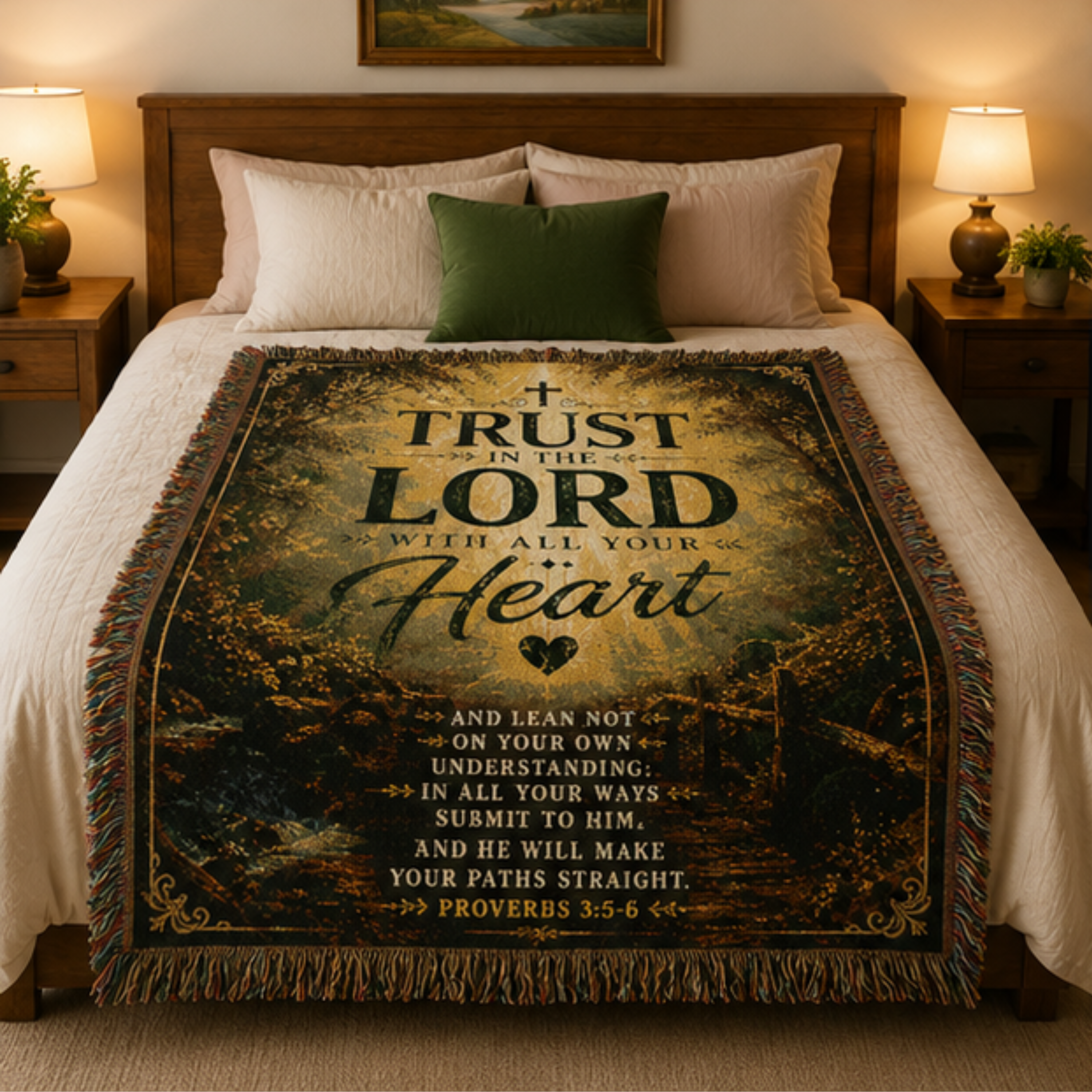 Trust in the Lord with All Your Heart Woven Blanket | Proverbs 3:5-6 Christian Throw | Inspirational Faith Gift