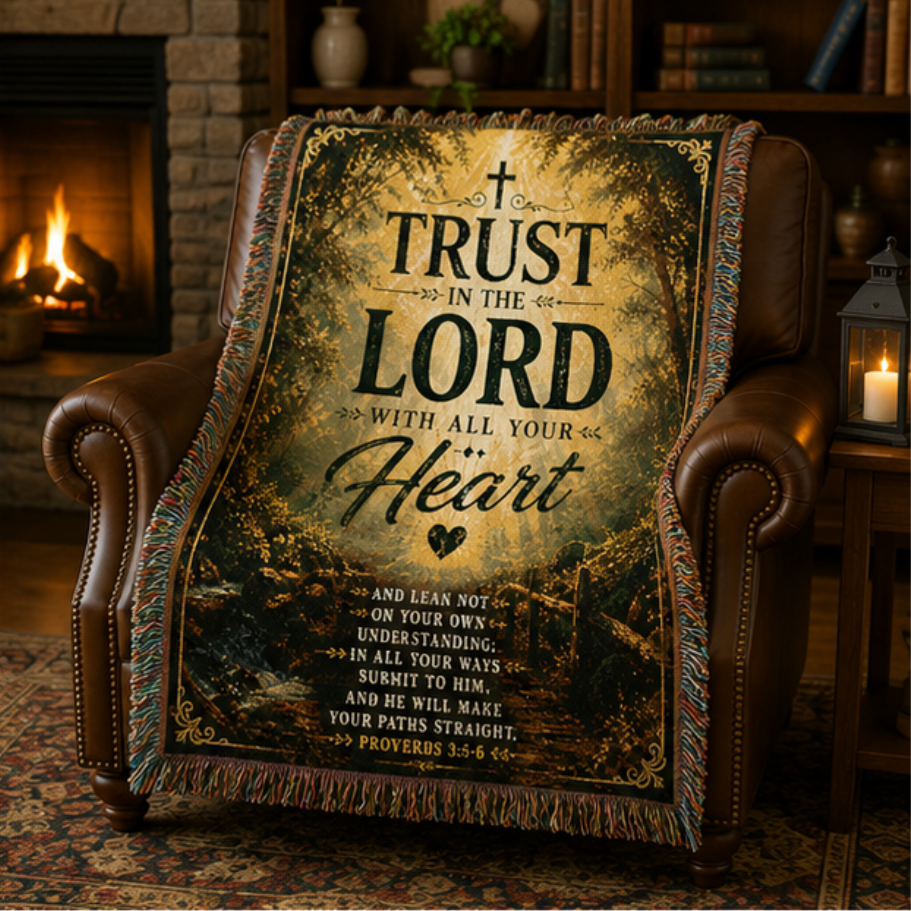 Trust in the Lord with All Your Heart Woven Blanket | Proverbs 3:5-6 Christian Throw | Inspirational Faith Gift
