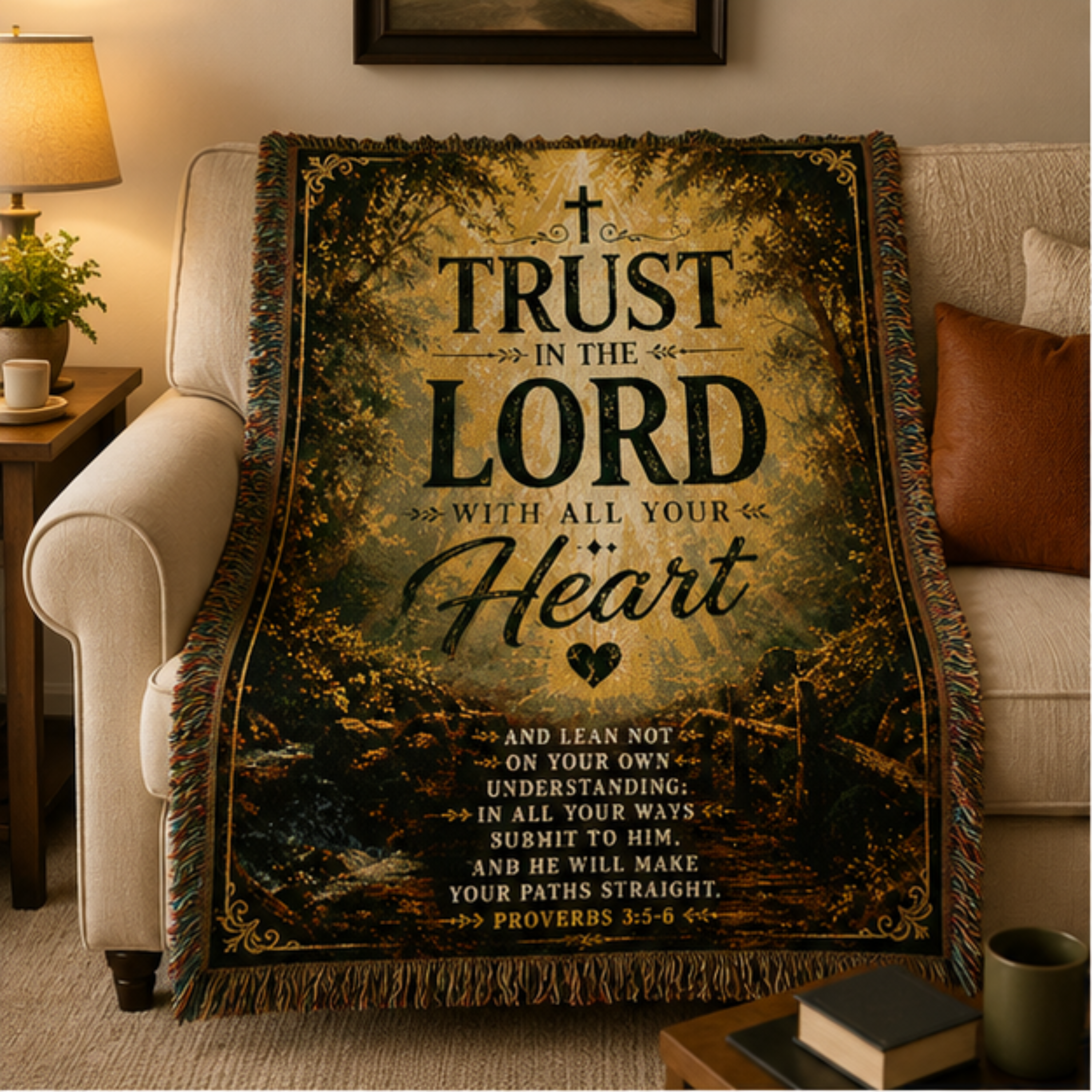 Trust in the Lord with All Your Heart Woven Blanket | Proverbs 3:5-6 Christian Throw | Inspirational Faith Gift