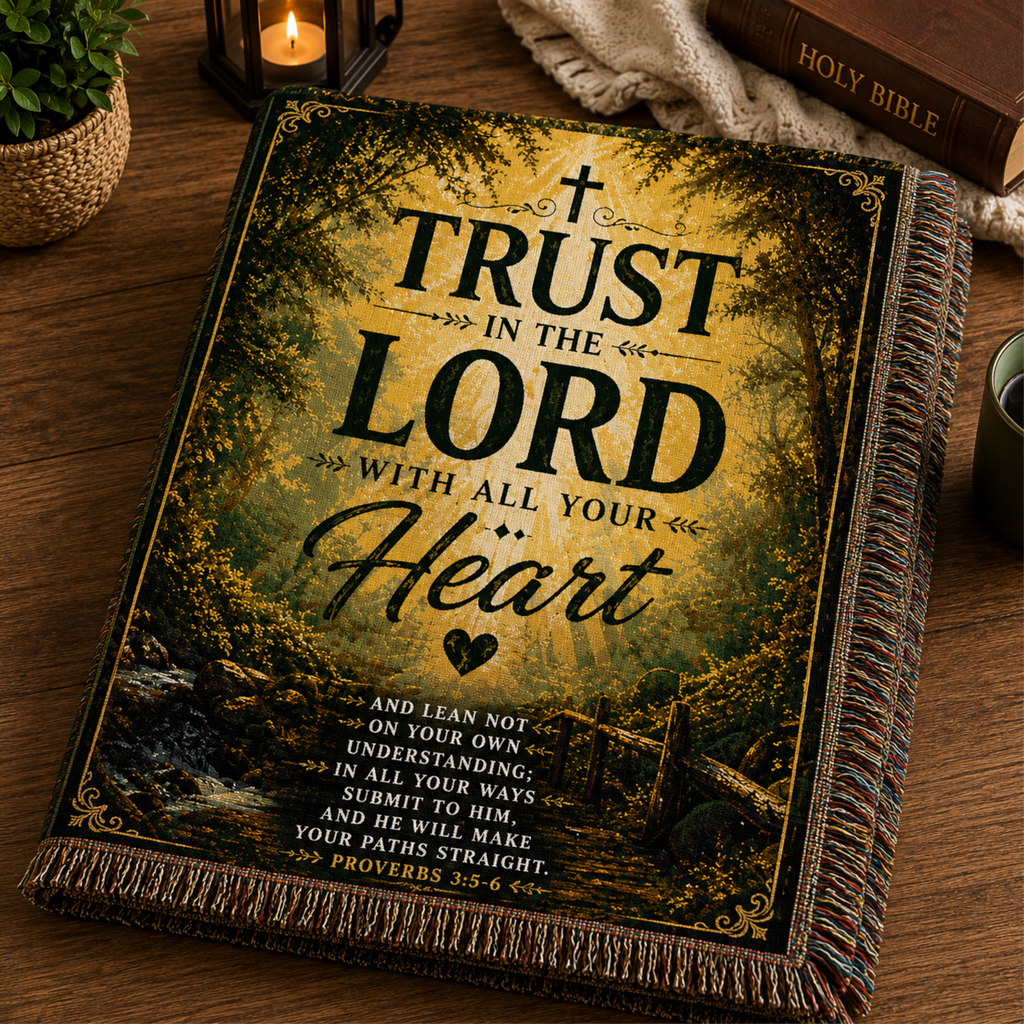 Trust in the Lord with All Your Heart Woven Blanket | Proverbs 3:5-6 Christian Throw | Inspirational Faith Gift