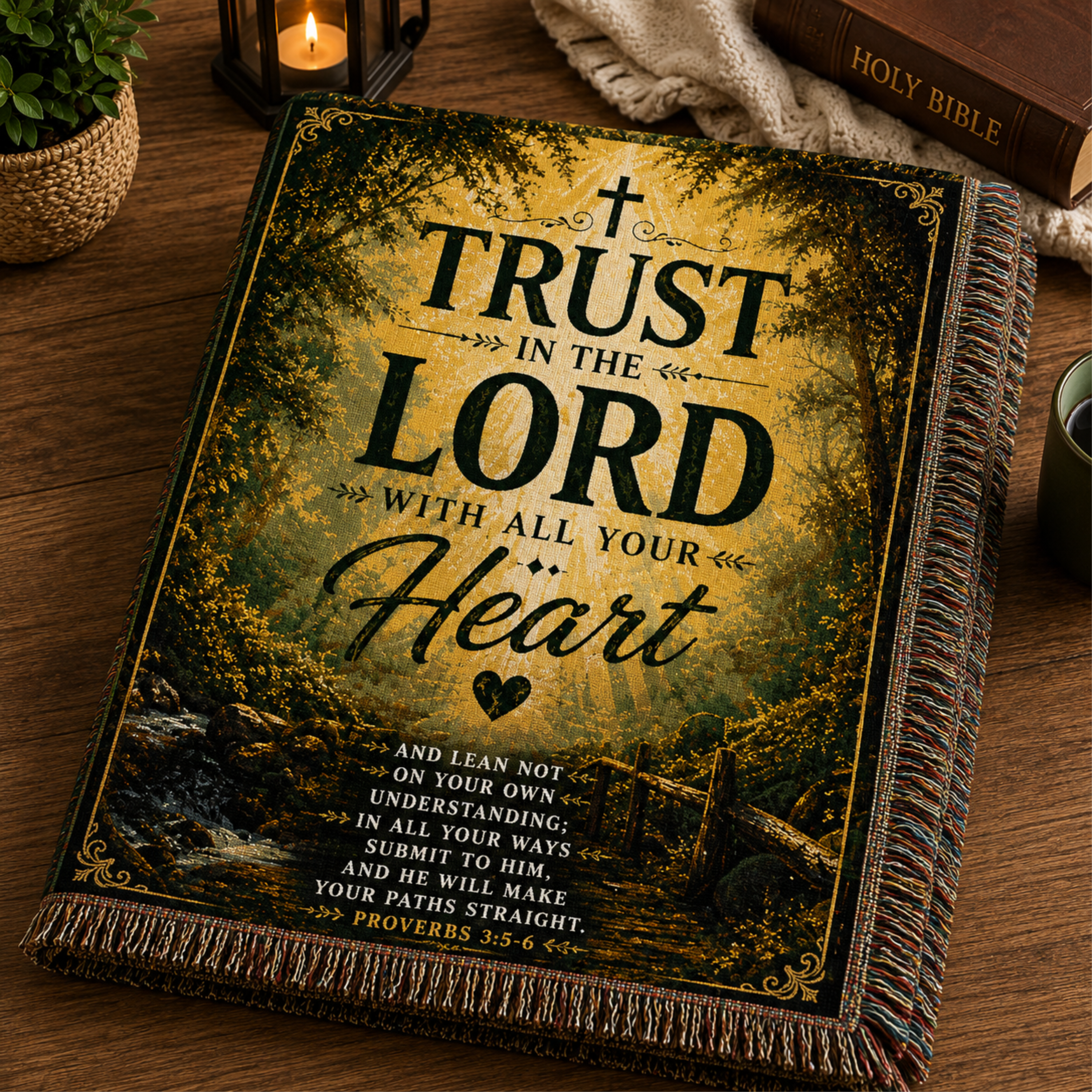 Trust in the Lord with All Your Heart Woven Blanket | Proverbs 3:5-6 Christian Throw | Inspirational Faith Gift