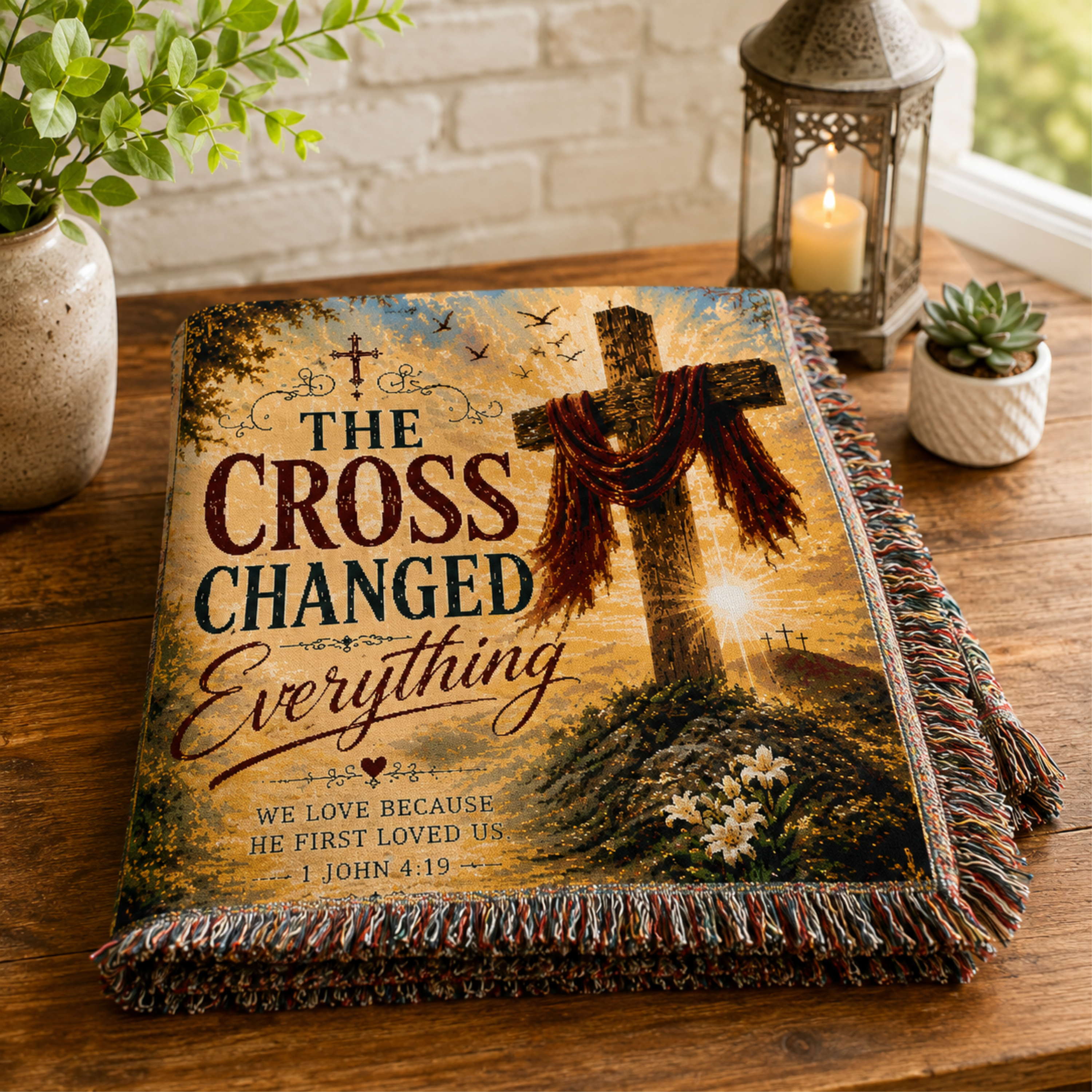 The Cross Changed Everything Woven Blanket