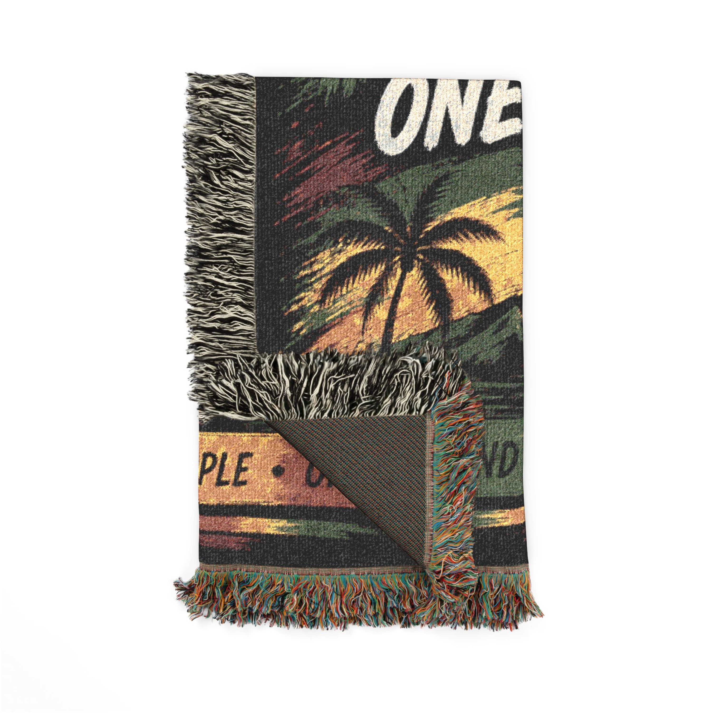 Live Free One Love Jamaica Woven Blanket | Caribbean Island Throw | Reggae Home Decor