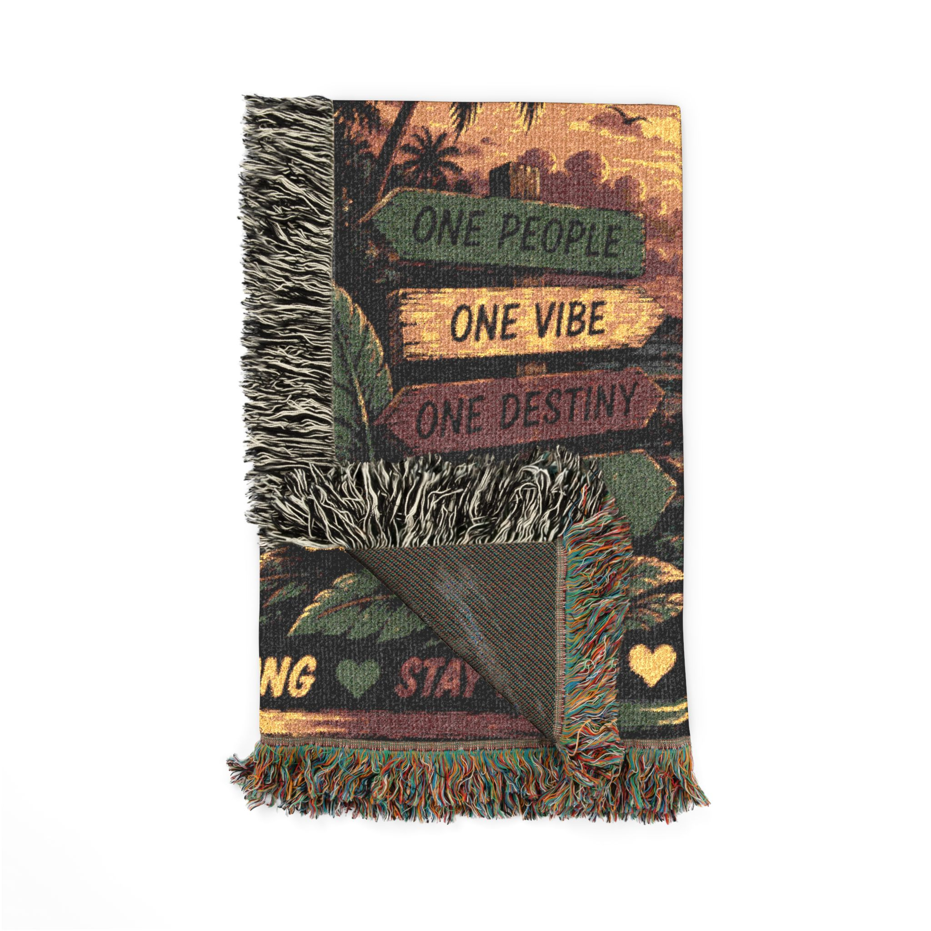 Jamaica One Love Live Free Woven Blanket | Caribbean Throw | Reggae Home Décor