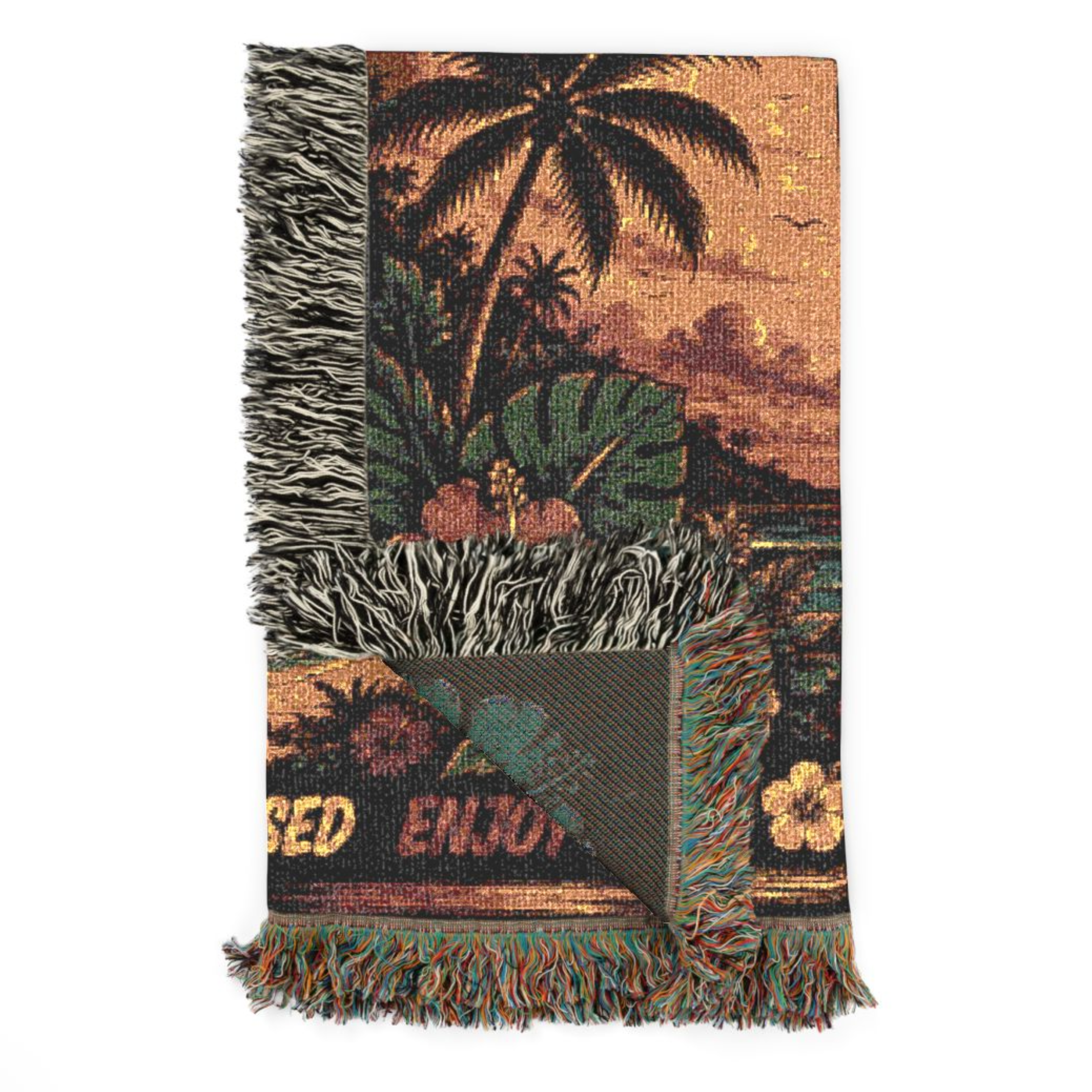 Tropical Paradise One Love Woven Blanket | Caribbean Beach Throw | Island Home Decor
