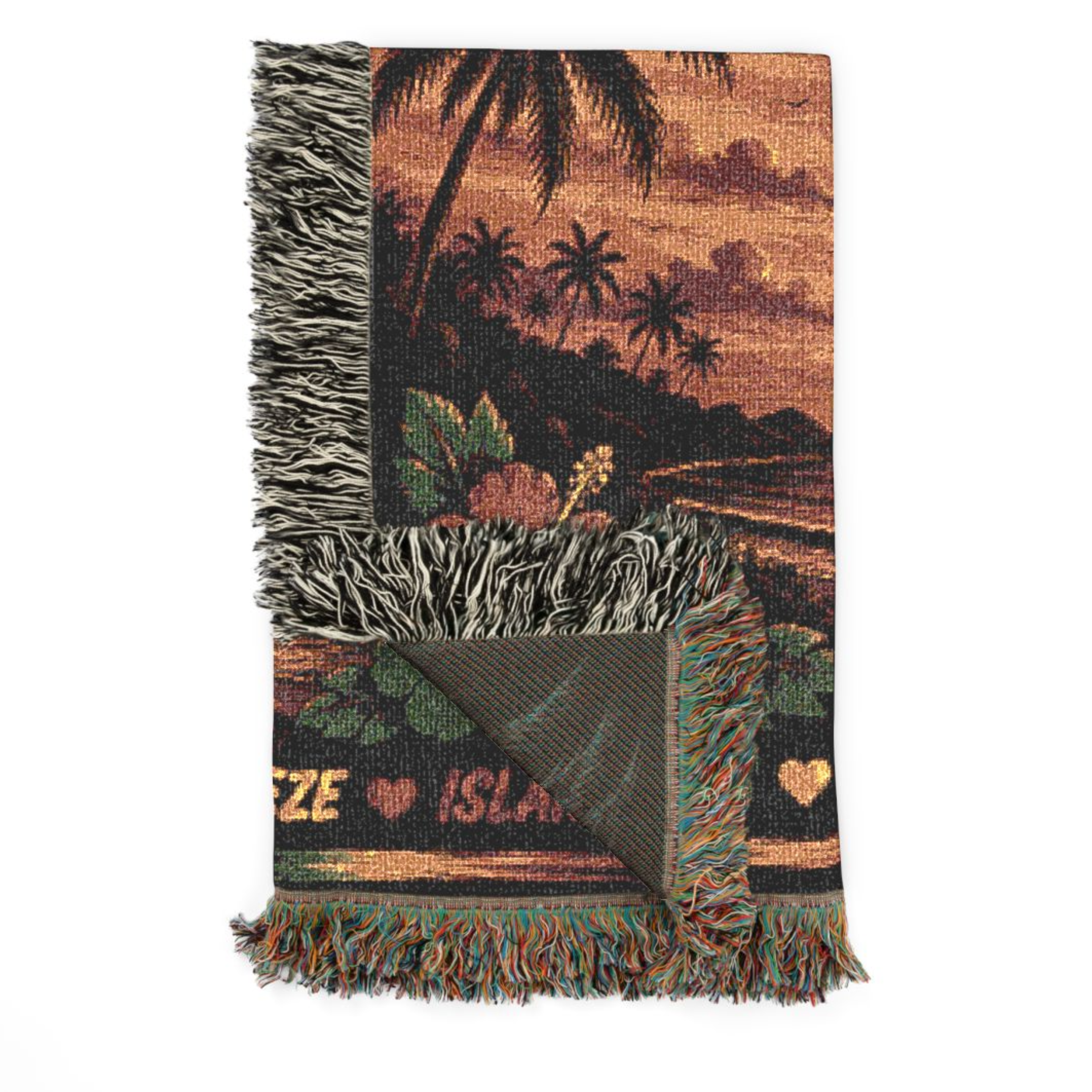 Caribbean Sunset One Love Woven Blanket | Tropical Beach Throw | Island Home Decor
