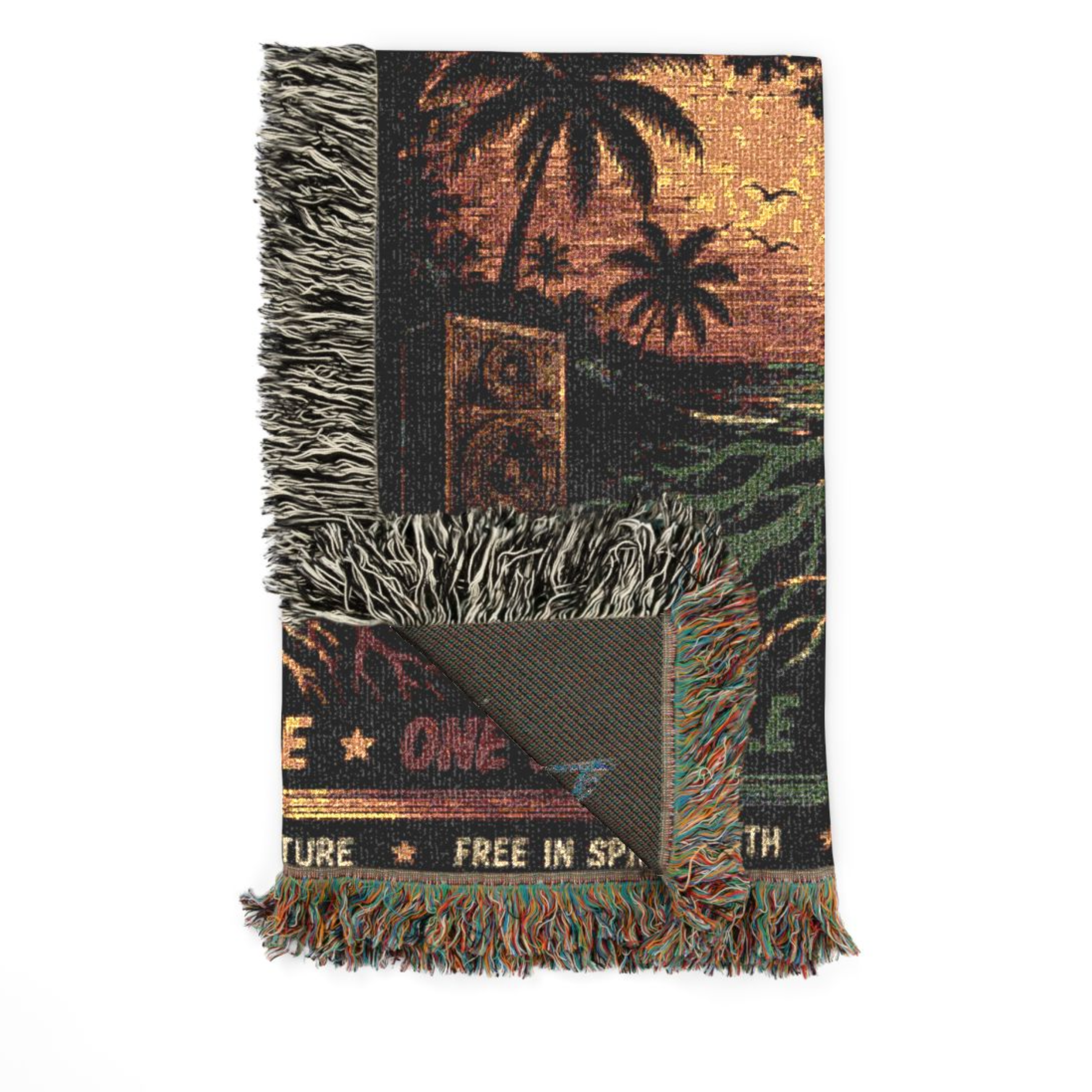 Reggae Roots One Love Woven Blanket | Jamaica Throw | Caribbean Home Decor