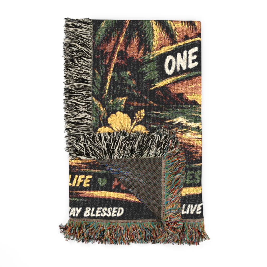 Palm Paradise One Love Woven Blanket | Tropical Caribbean Throw | Island Home Decor