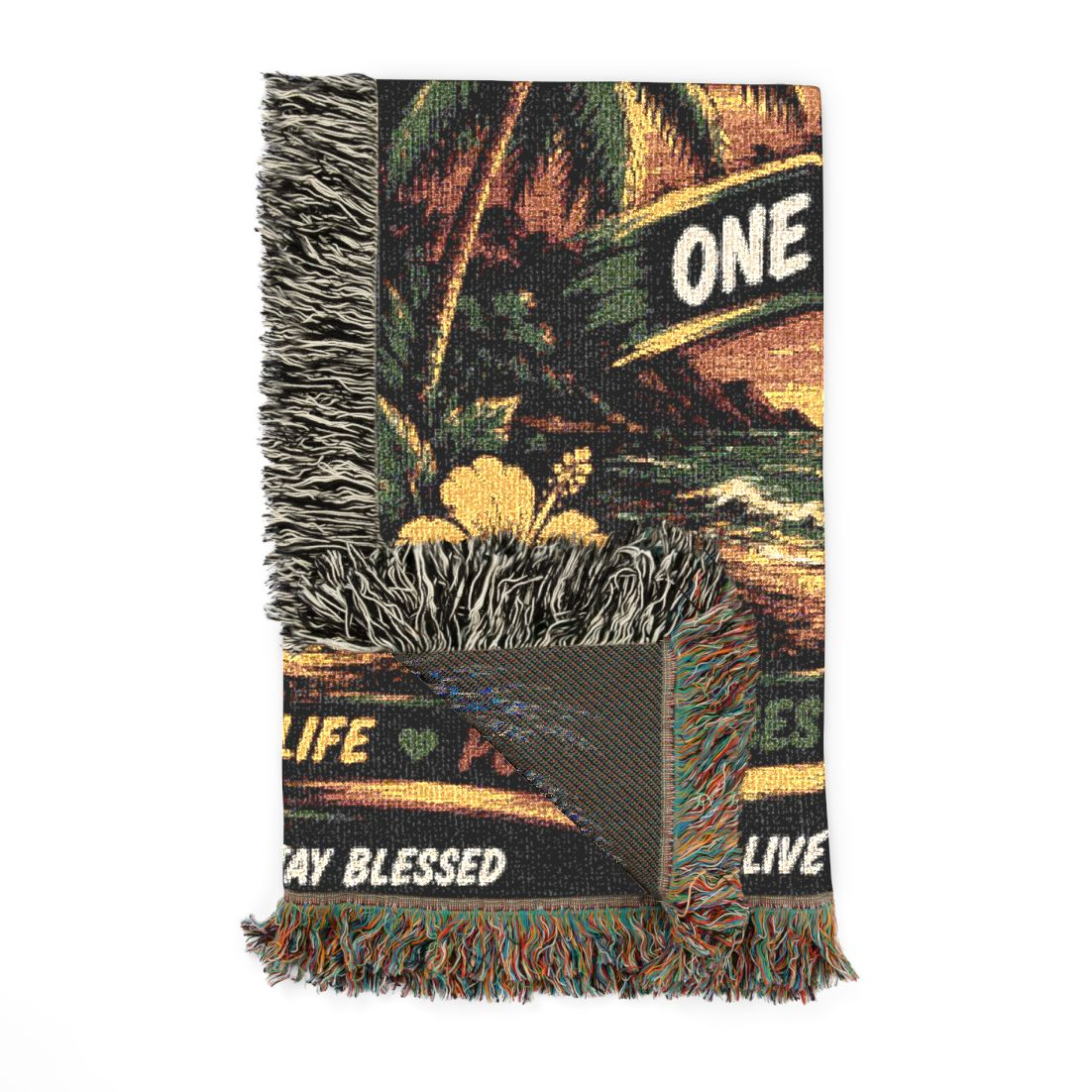 Palm Paradise One Love Woven Blanket | Tropical Caribbean Throw | Island Home Decor