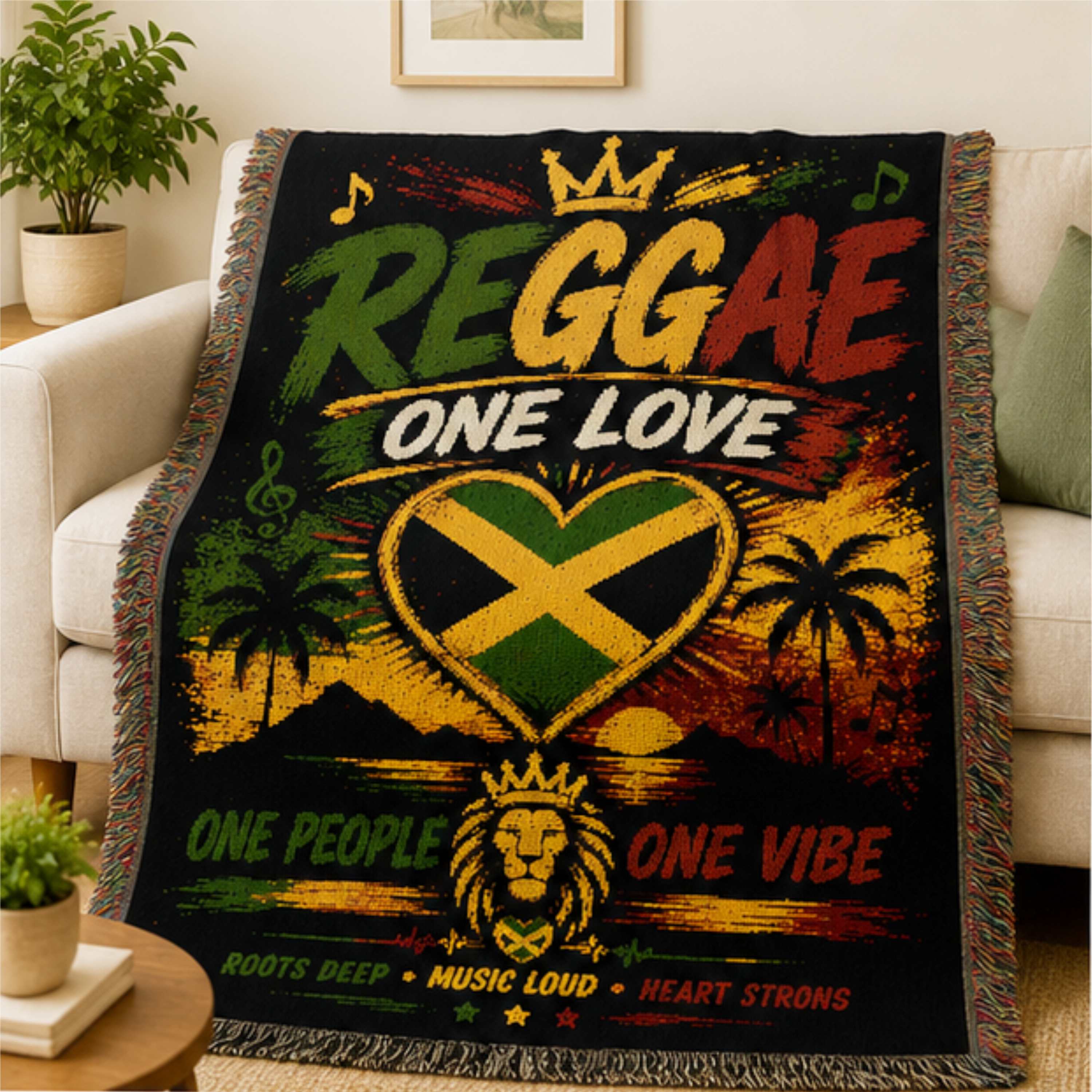 Reggae One Love Woven Blanket | Jamaica Throw | Caribbean Home Decor