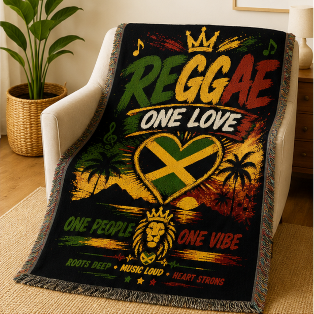 Reggae One Love Woven Blanket | Jamaica Caribbean Throw Blanket