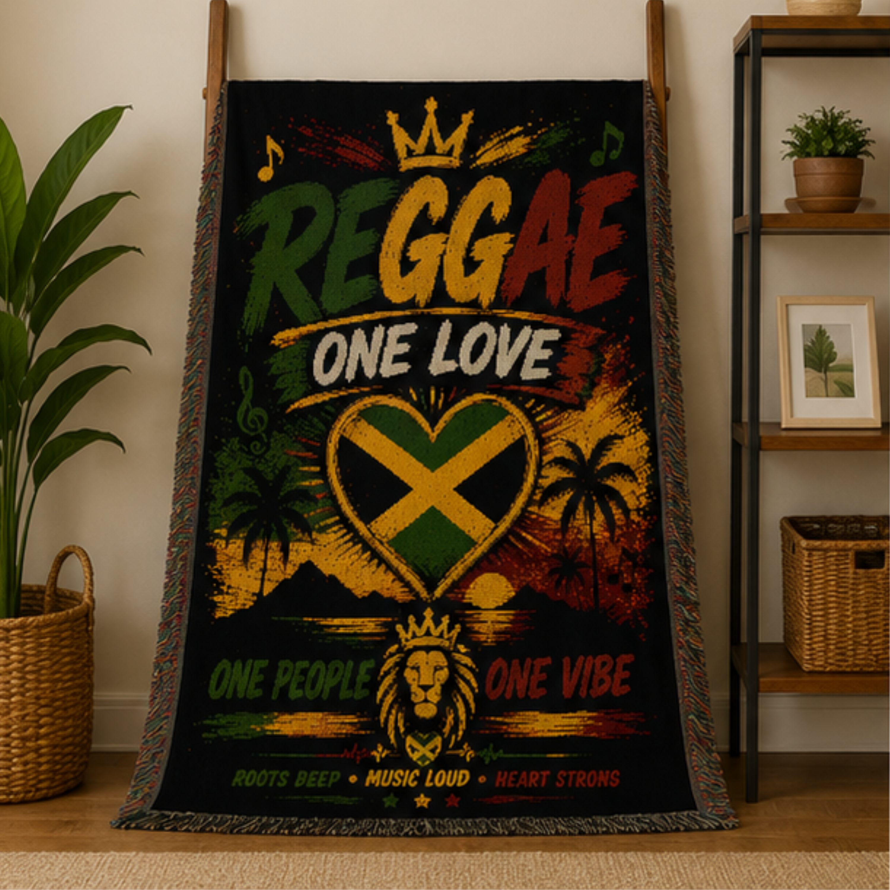 Reggae One Love Woven Blanket | Jamaica Throw | Caribbean Home Decor
