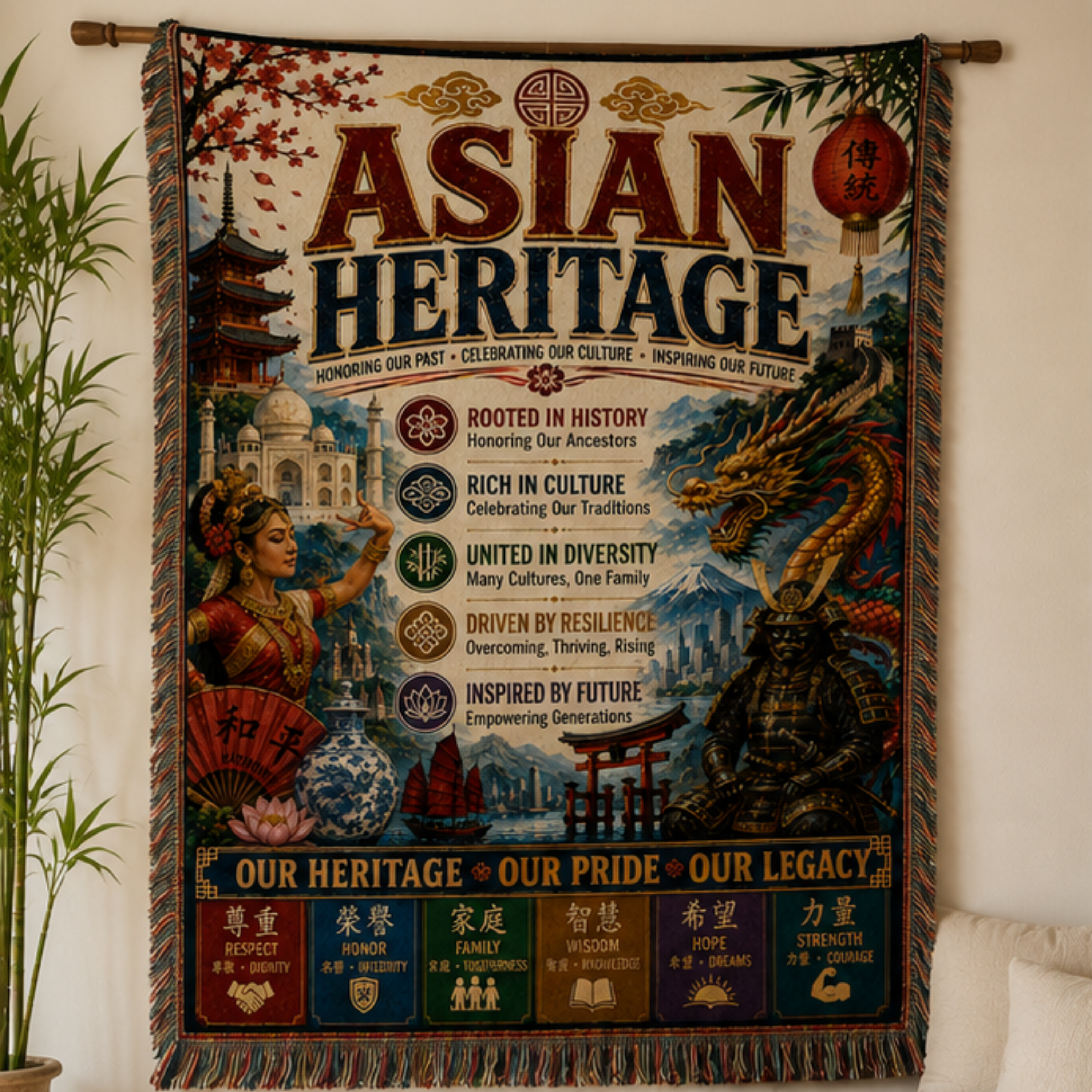 Asian Heritage Woven Blanket | Culture & Tradition