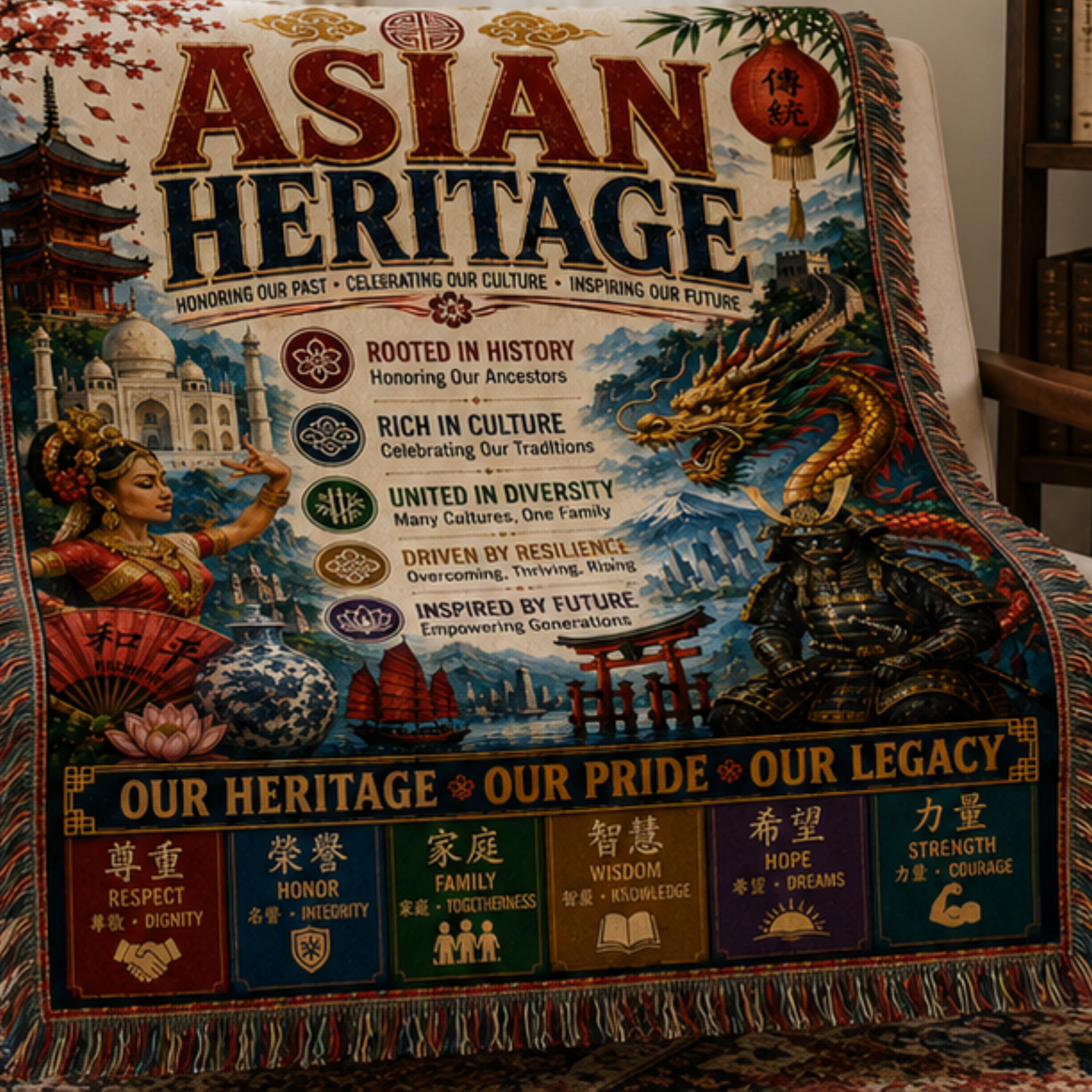 Asian Heritage Woven Blanket | Culture & Tradition