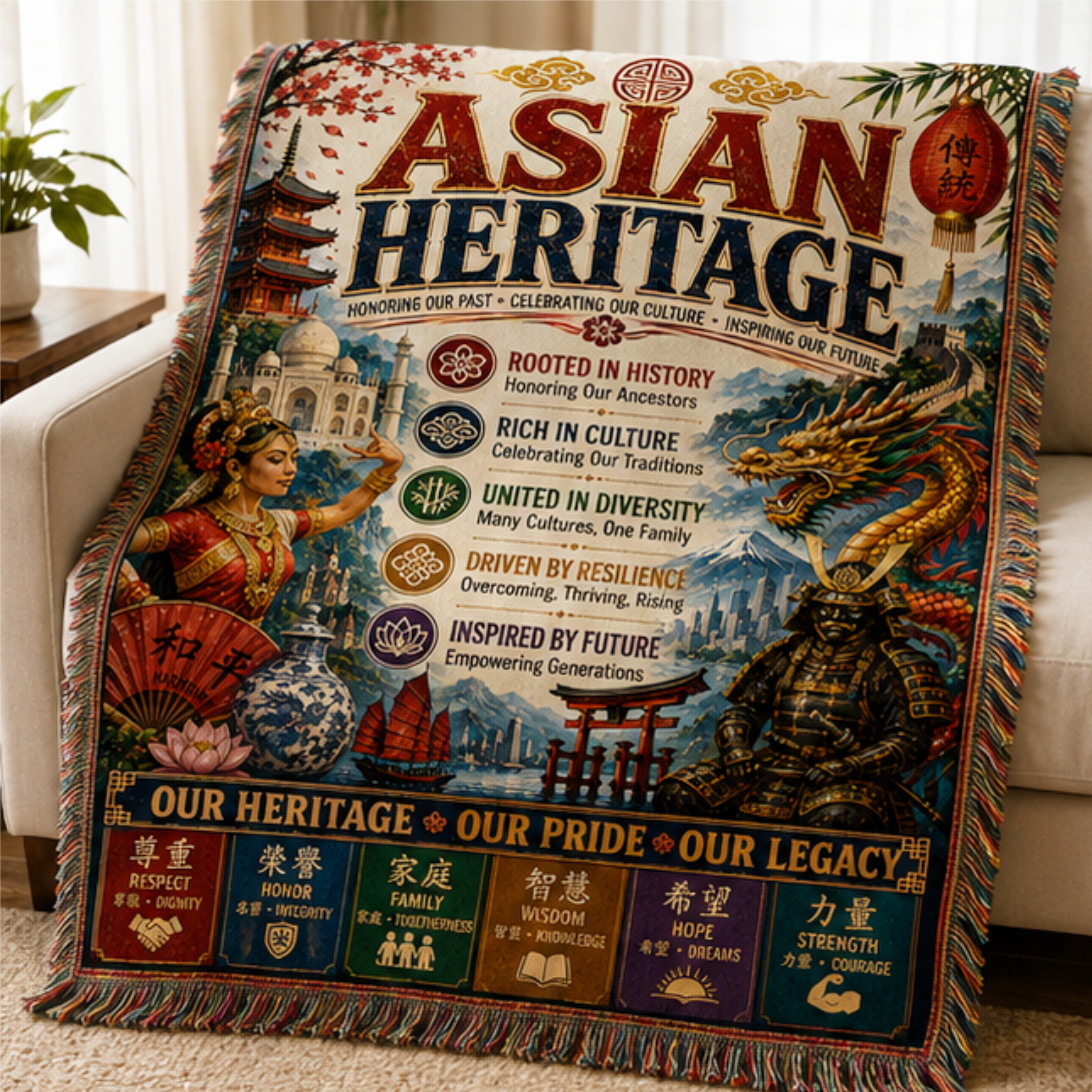 Asian Heritage Woven Blanket | Culture & Tradition