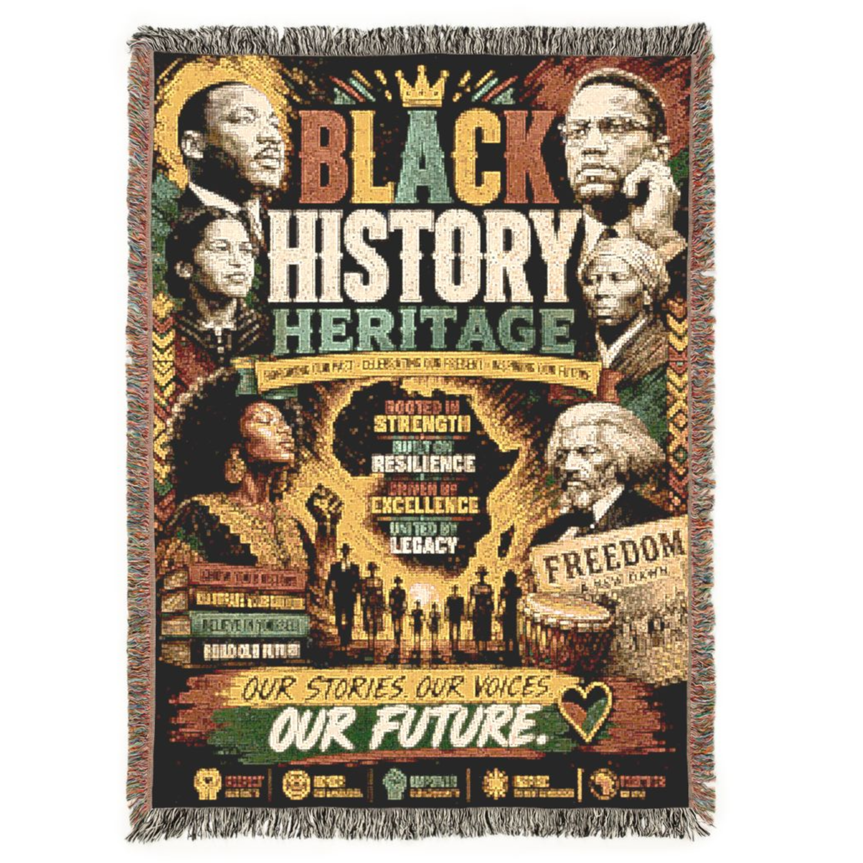 Black History Heritage Woven Blanket | African American Heritage Throw | Inspirational Cultural Tapestry | Wall Hanging | Home Décor Gift