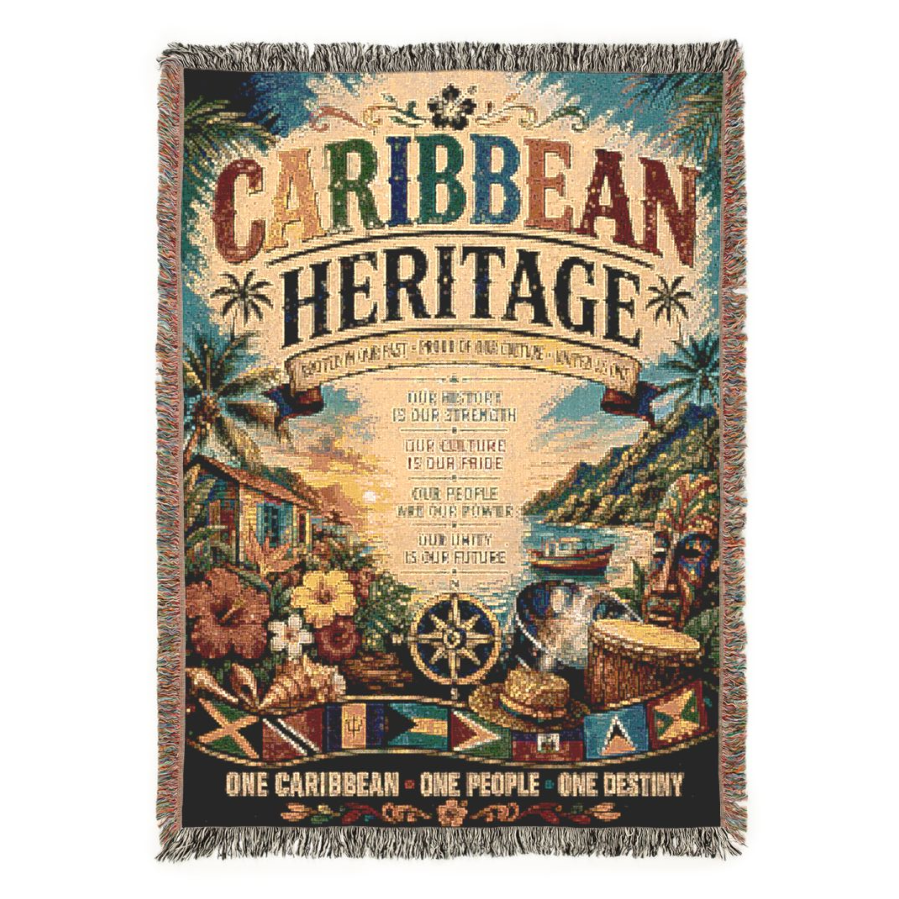 Caribbean Heritage Woven Blanket | Caribbean Culture Throw Blanket | Island Home Décor | Heritage Wall Tapestry | Cultural Gift