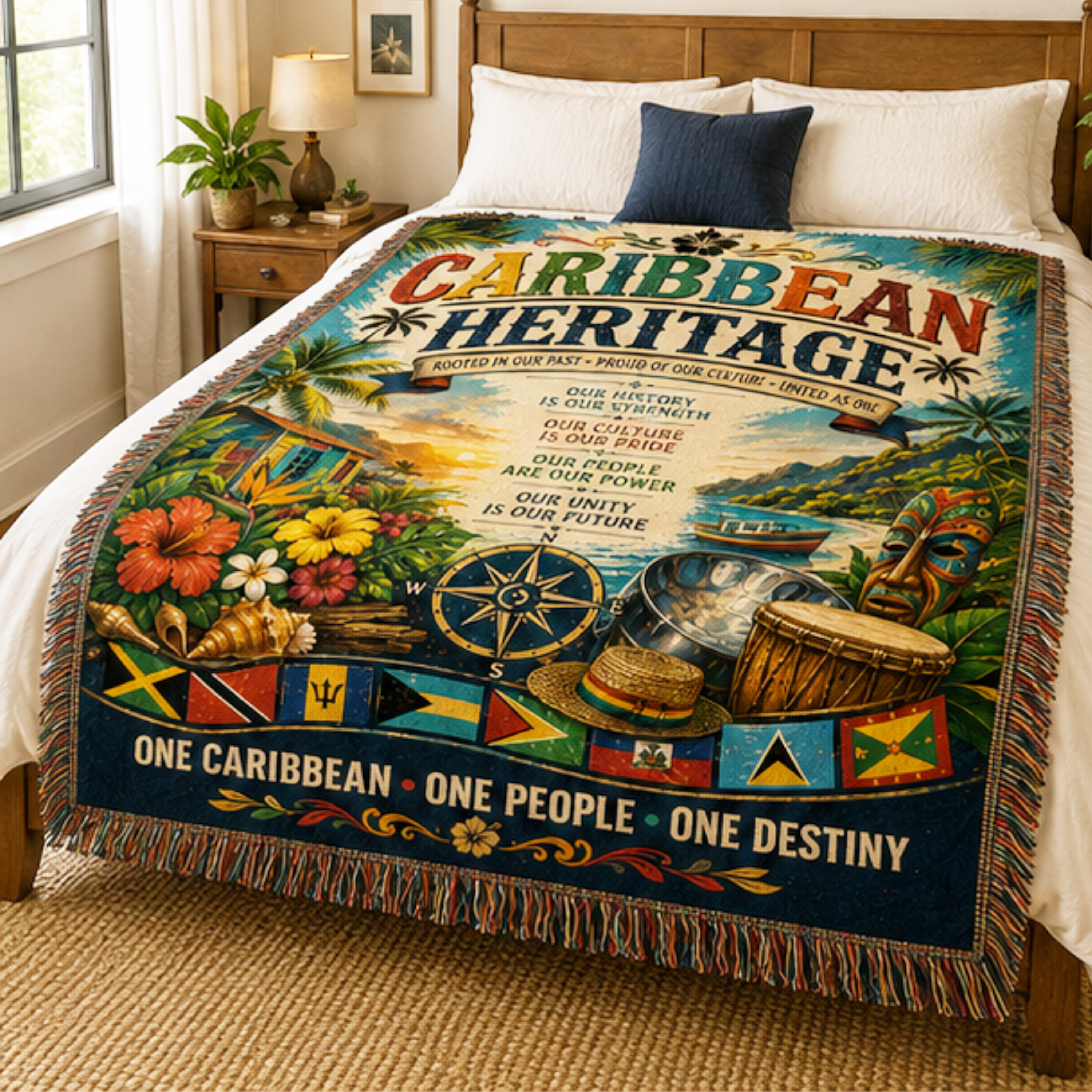 Caribbean Heritage Woven Blanket | Caribbean Culture Throw Blanket | Island Home Décor | Heritage Wall Tapestry | Cultural Gift