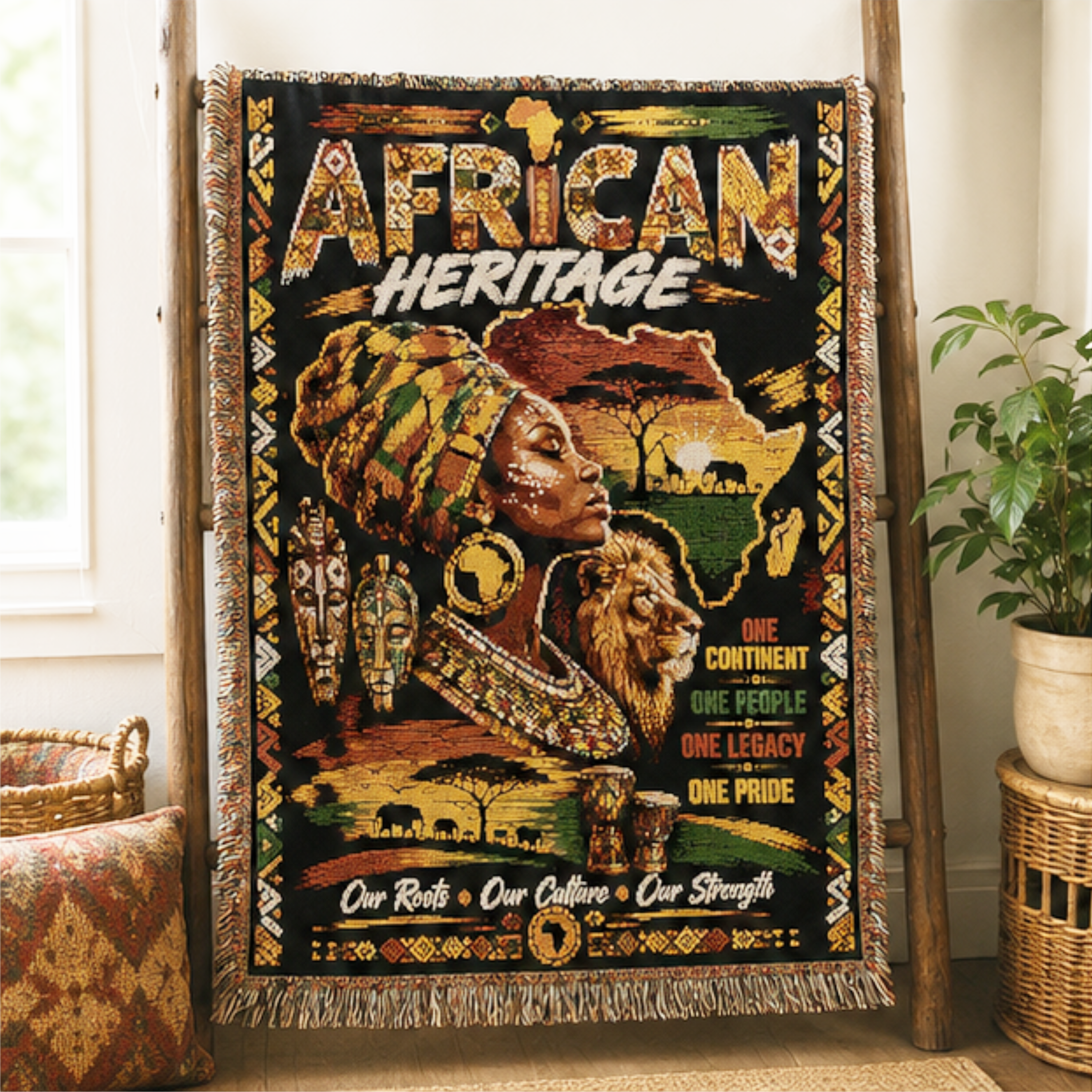 African Heritage Woven Blanket | One Continent, One People | Premium Cotton Throw
