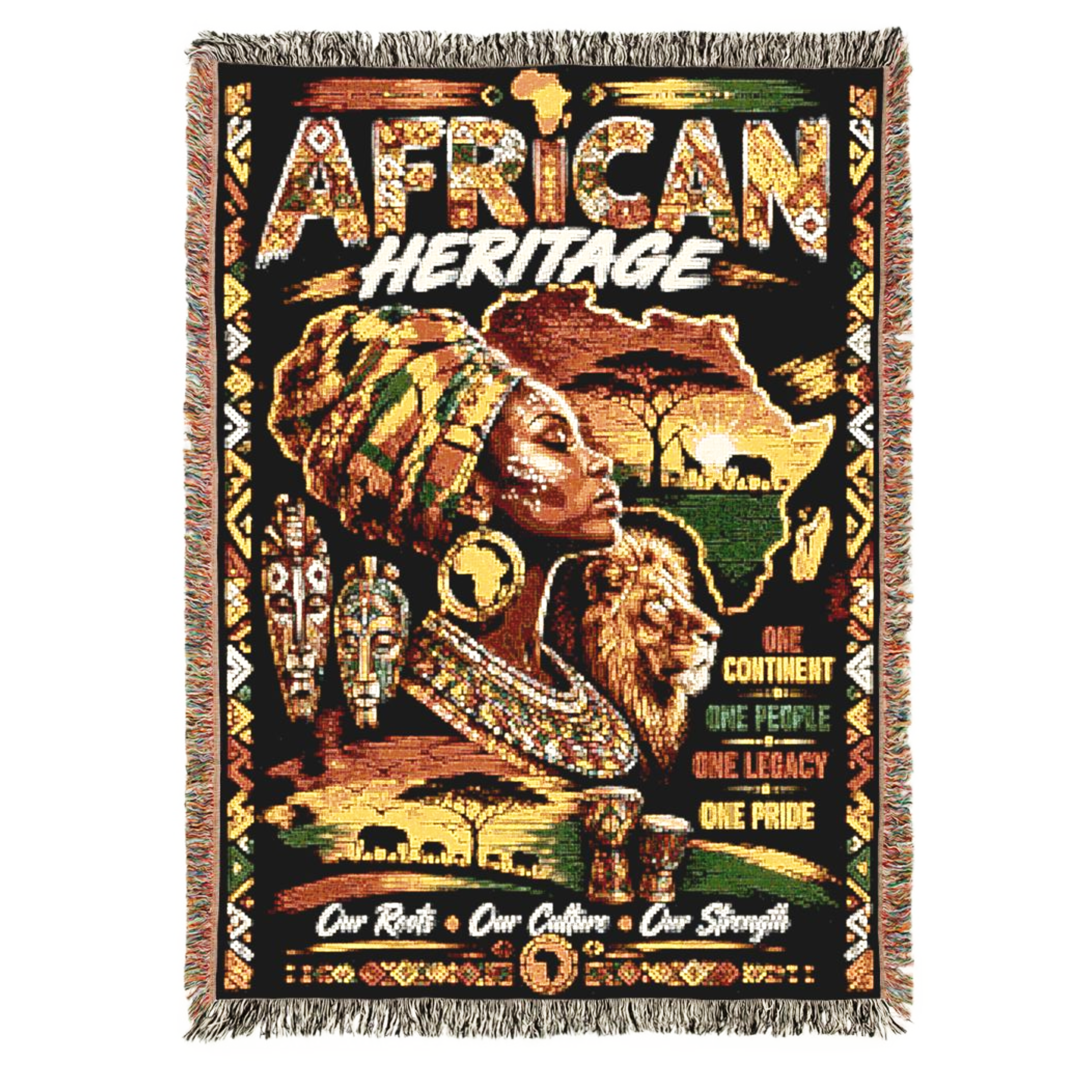 African Heritage Woven Blanket | One Continent, One People | Premium Cotton Throw