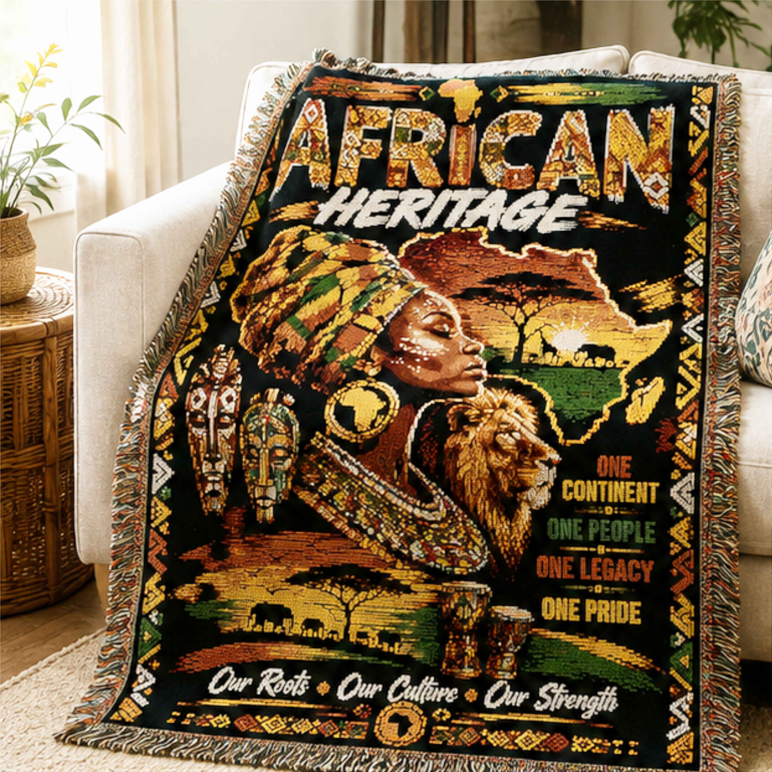 African Heritage Woven Blanket | One Continent, One People | Premium Cotton Throw