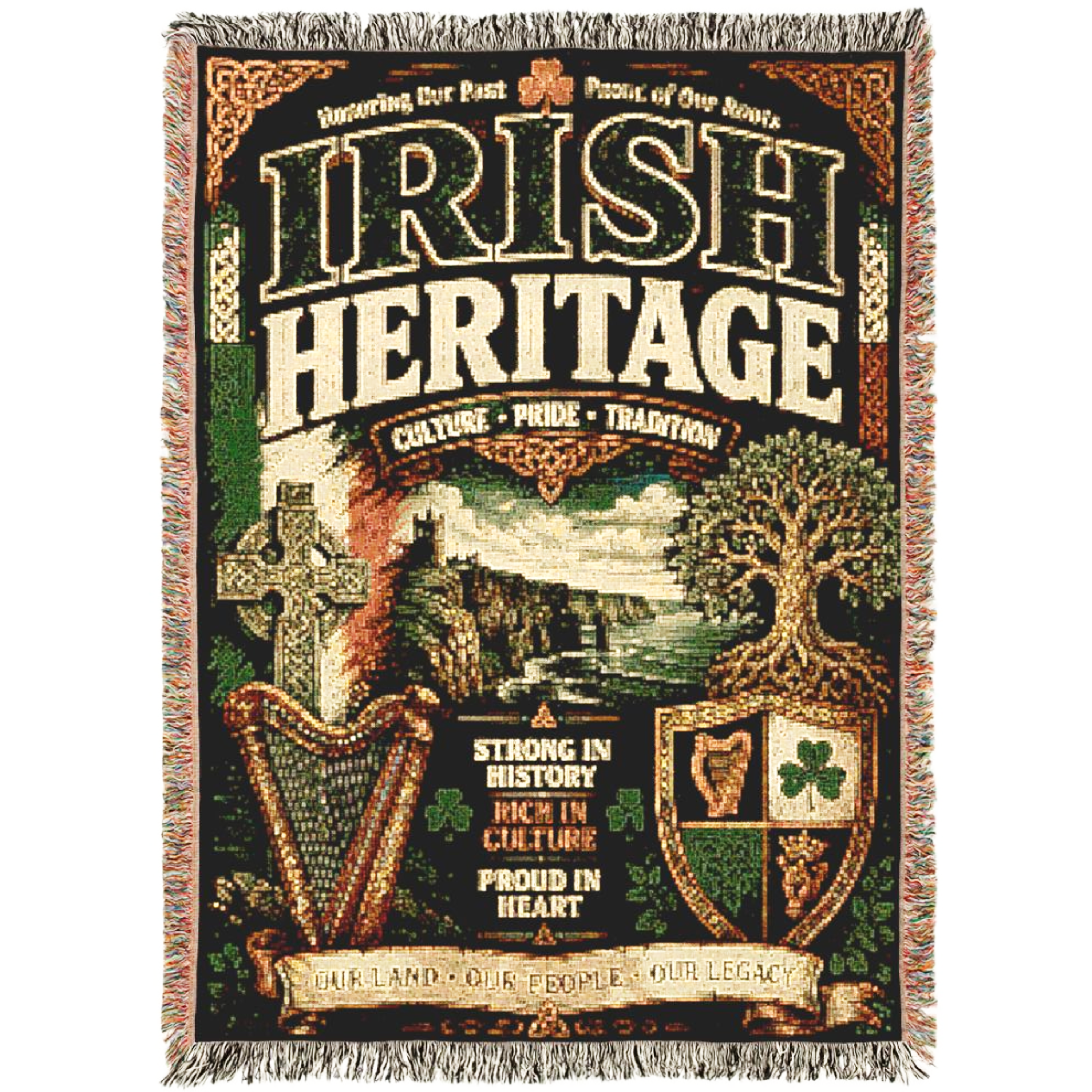 Irish Heritage Woven Throw Blanket – Vintage Celtic Pub Label Design