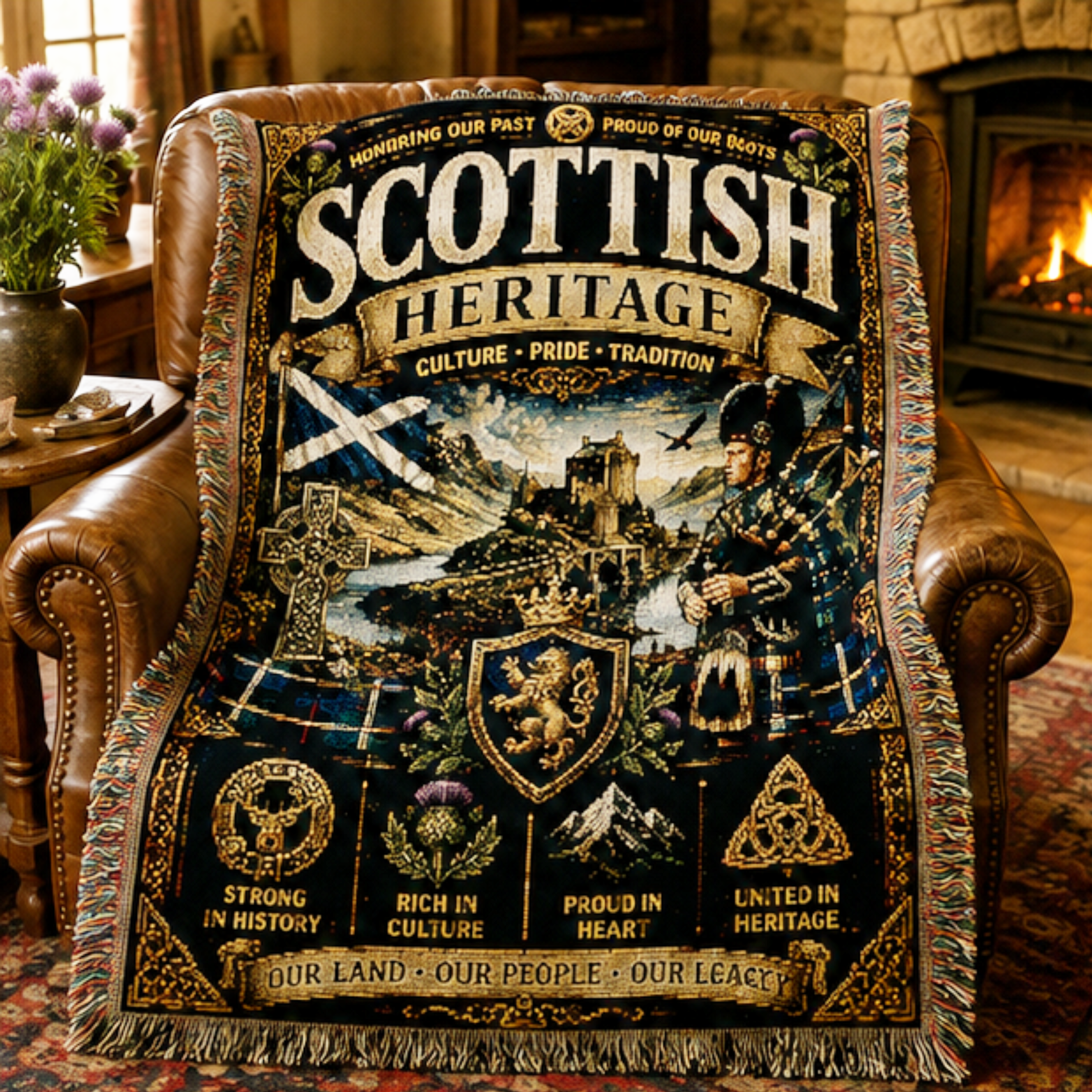 Scottish Heritage Woven Blanket | Culture, Pride & Tradition | Premium Cotton Throw