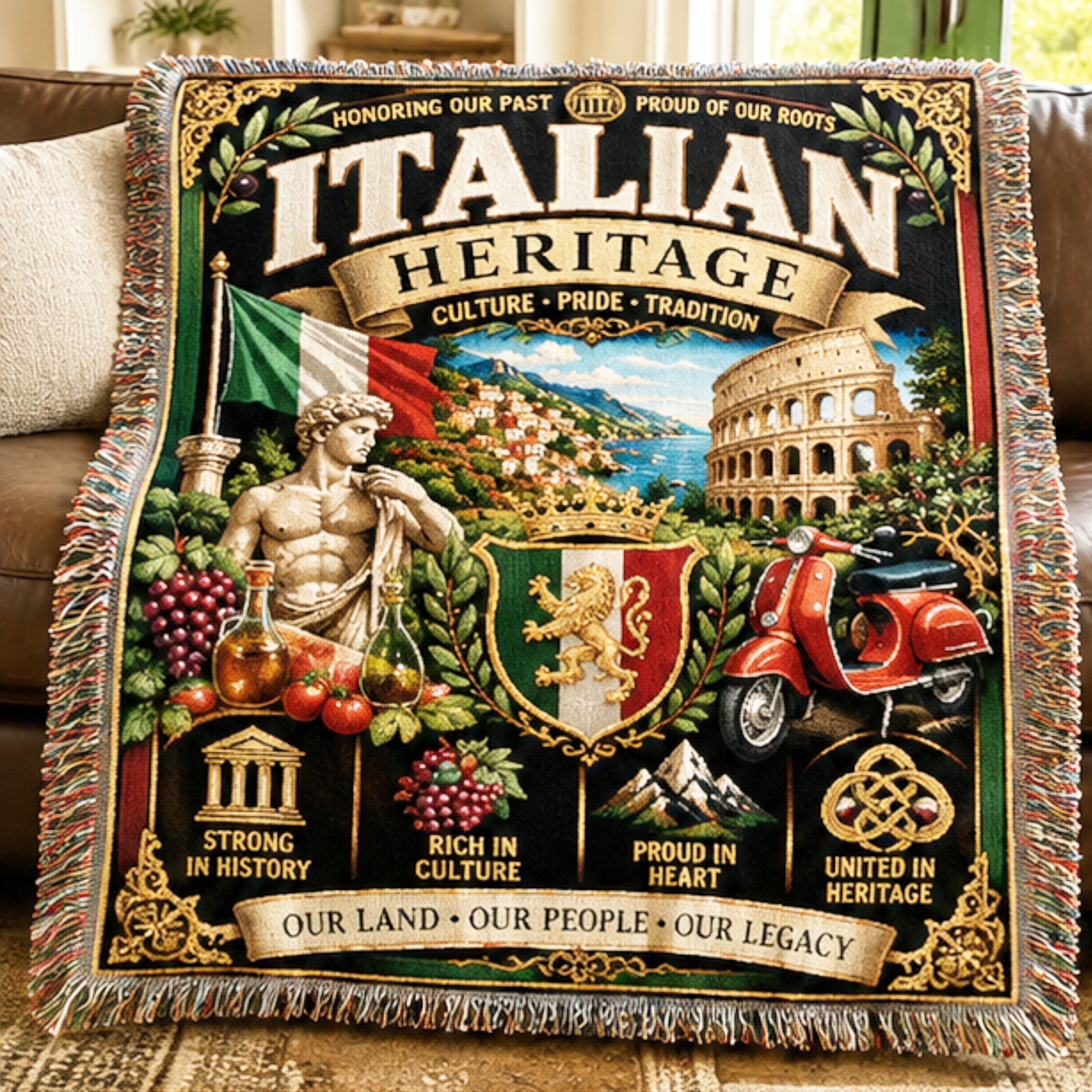 Italian Heritage Woven Blanket | Culture, Pride & Tradition | Premium Cotton Throw