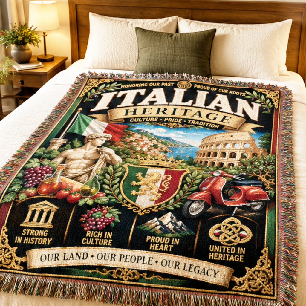 Italian Heritage Woven Blanket | Culture, Pride & Tradition | Premium Cotton Throw