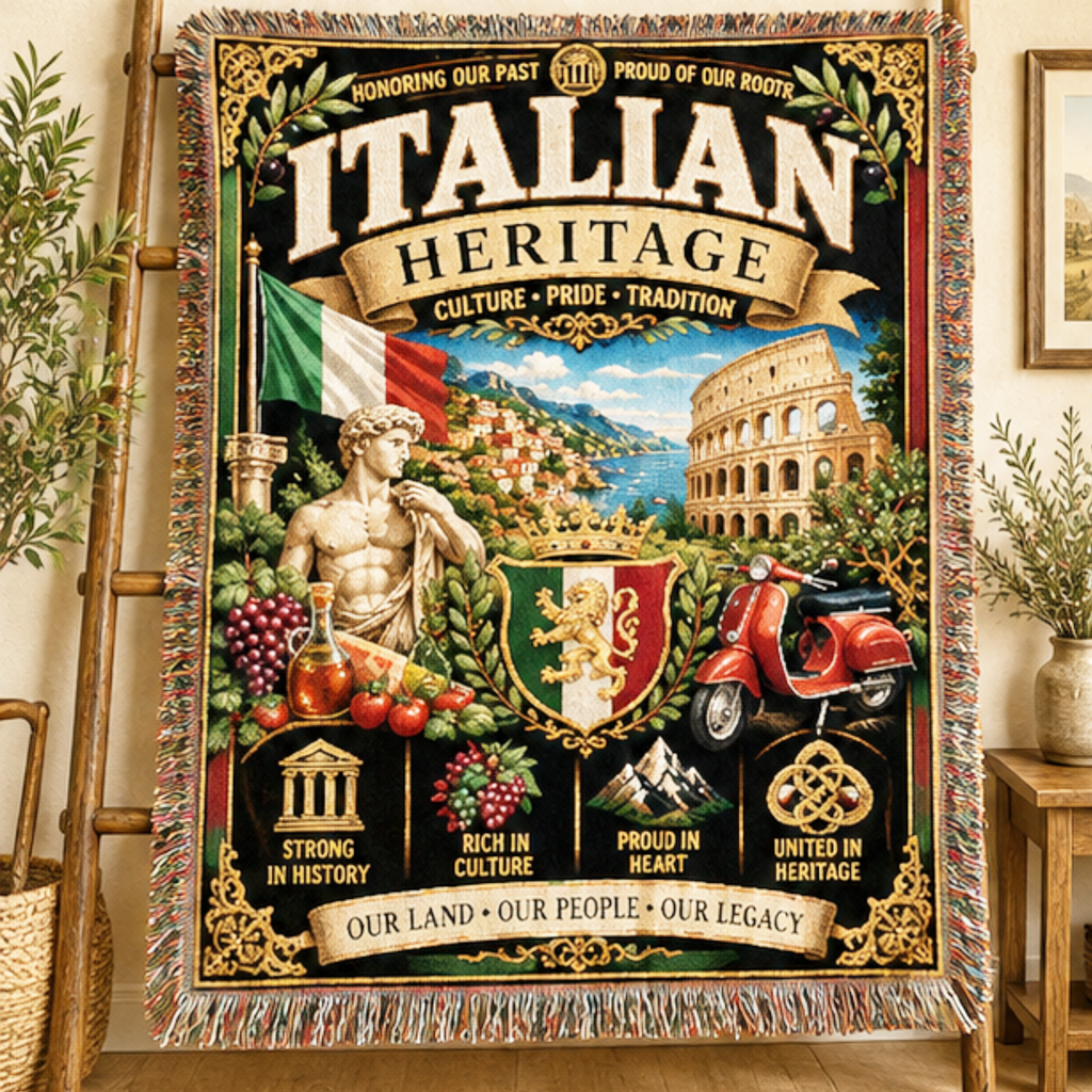 Italian Heritage Woven Blanket | Culture, Pride & Tradition | Premium Cotton Throw