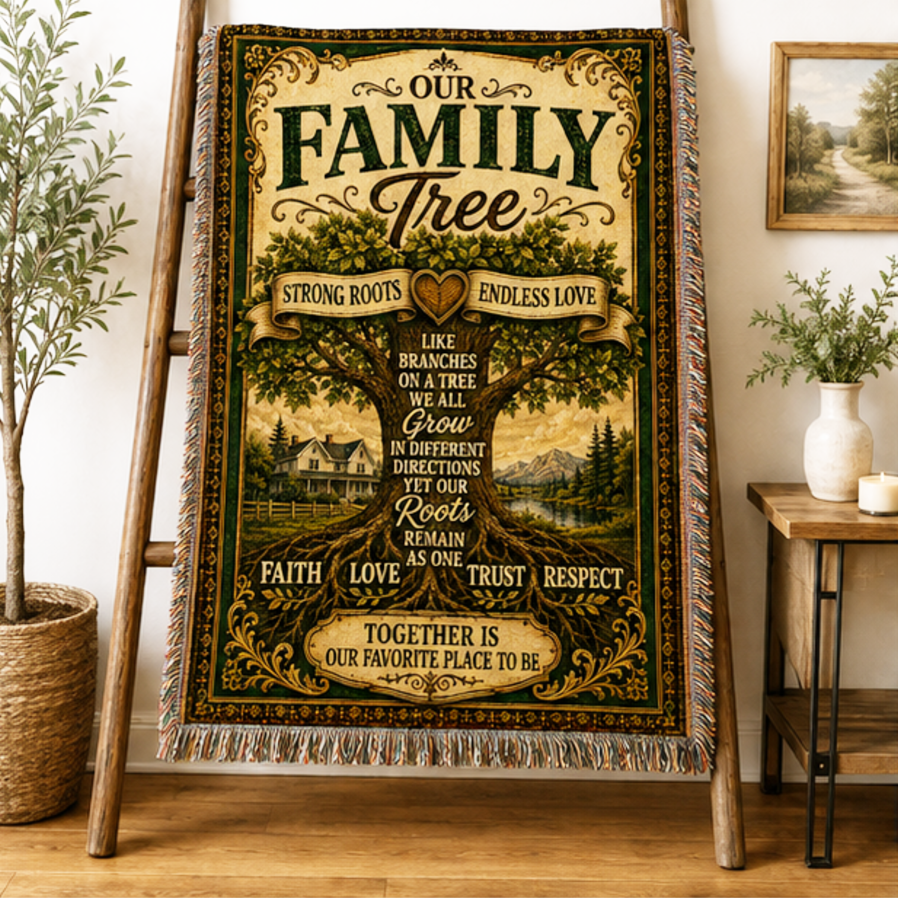 Our Family Tree Woven Blanket | Strong Roots, Endless Love | Premium Cotton Throw