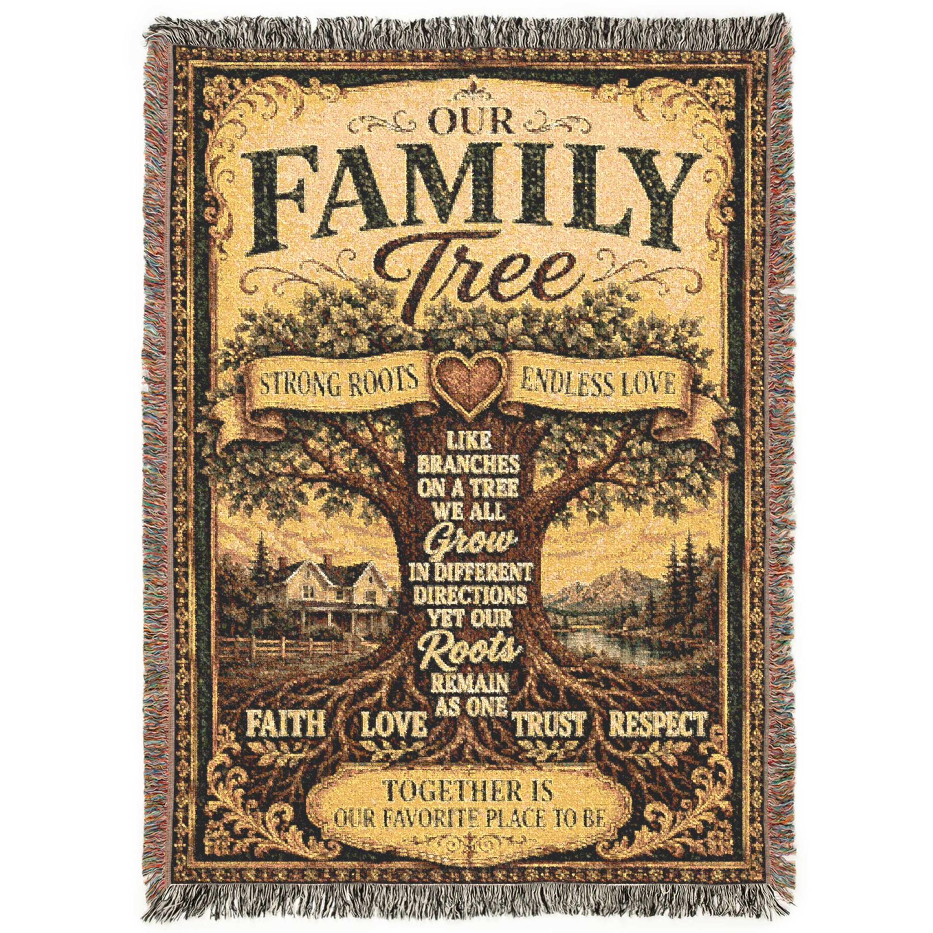 Our Family Tree Woven Blanket | Strong Roots, Endless Love | Premium Cotton Throw
