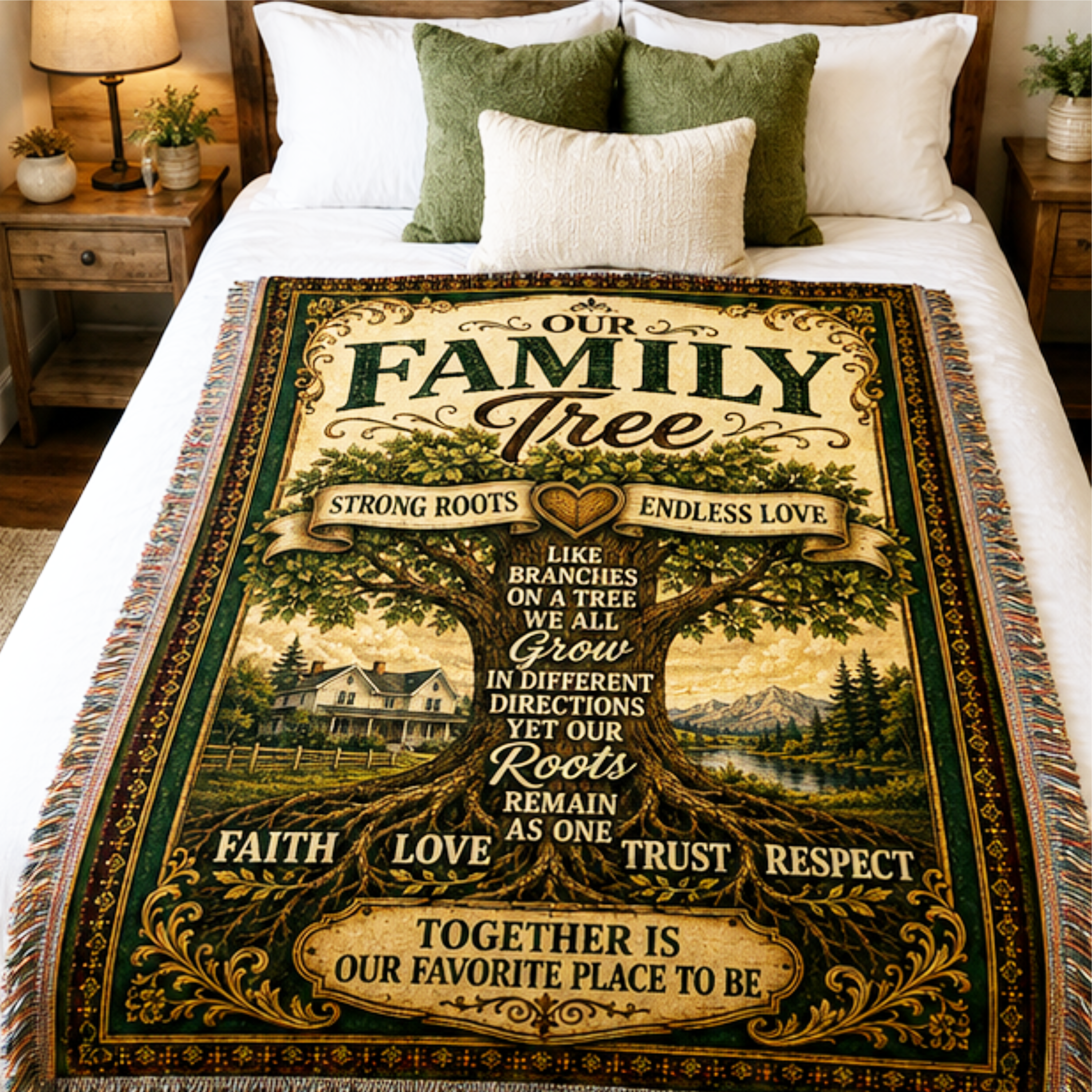 Our Family Tree Woven Blanket | Strong Roots, Endless Love | Premium Cotton Throw