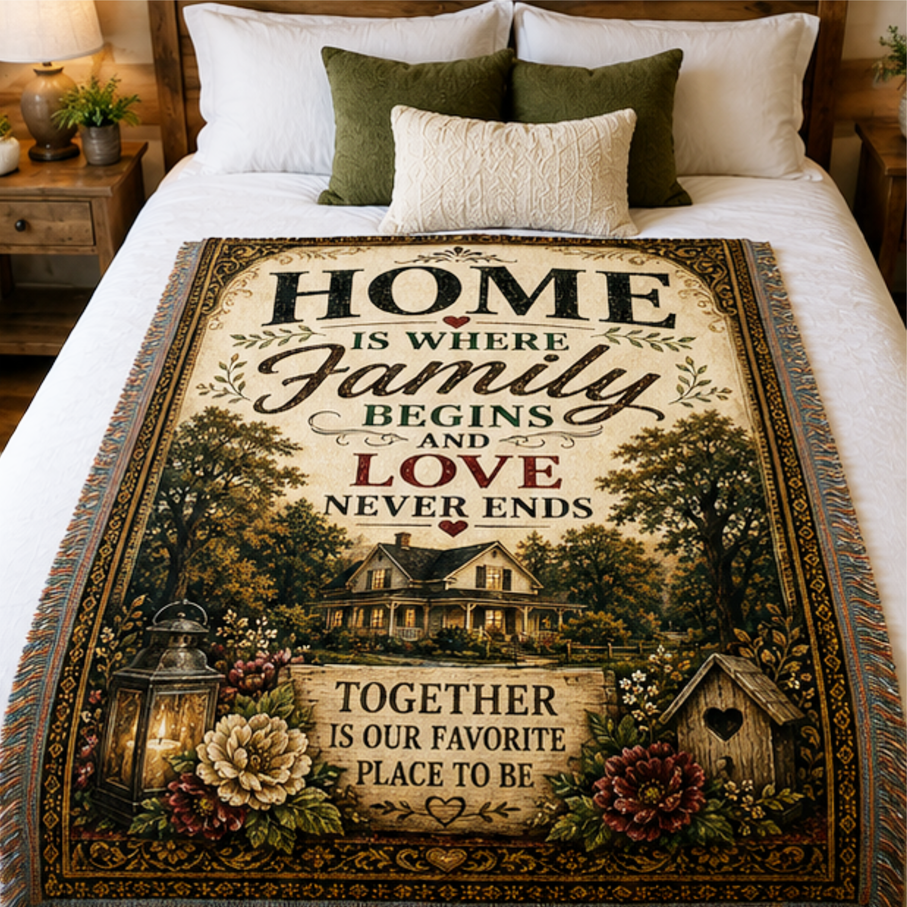 Home Is Where Family Begins Woven Blanket | Premium Cotton Throw