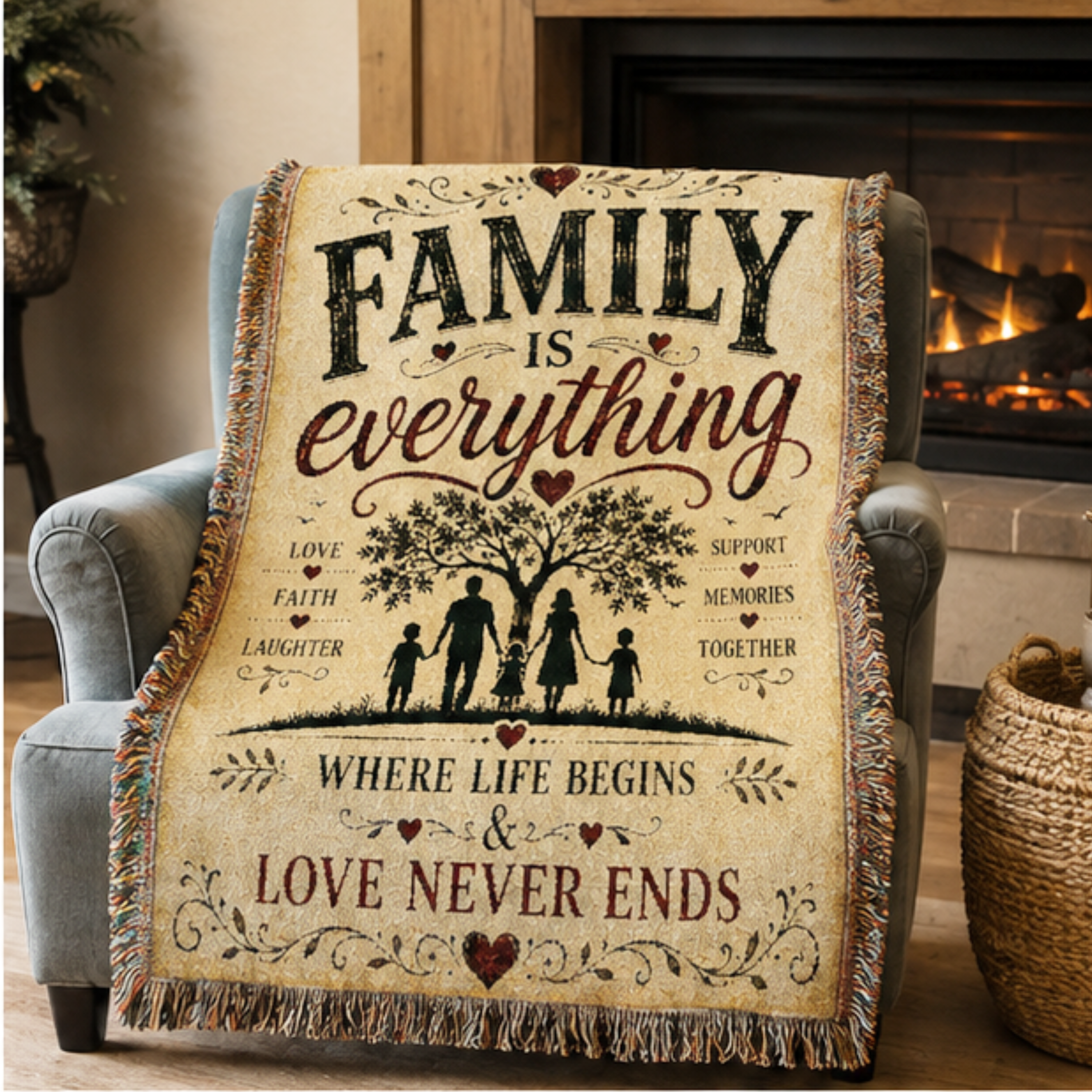 Family Is Everything Woven Blanket | Premium Cotton Throw