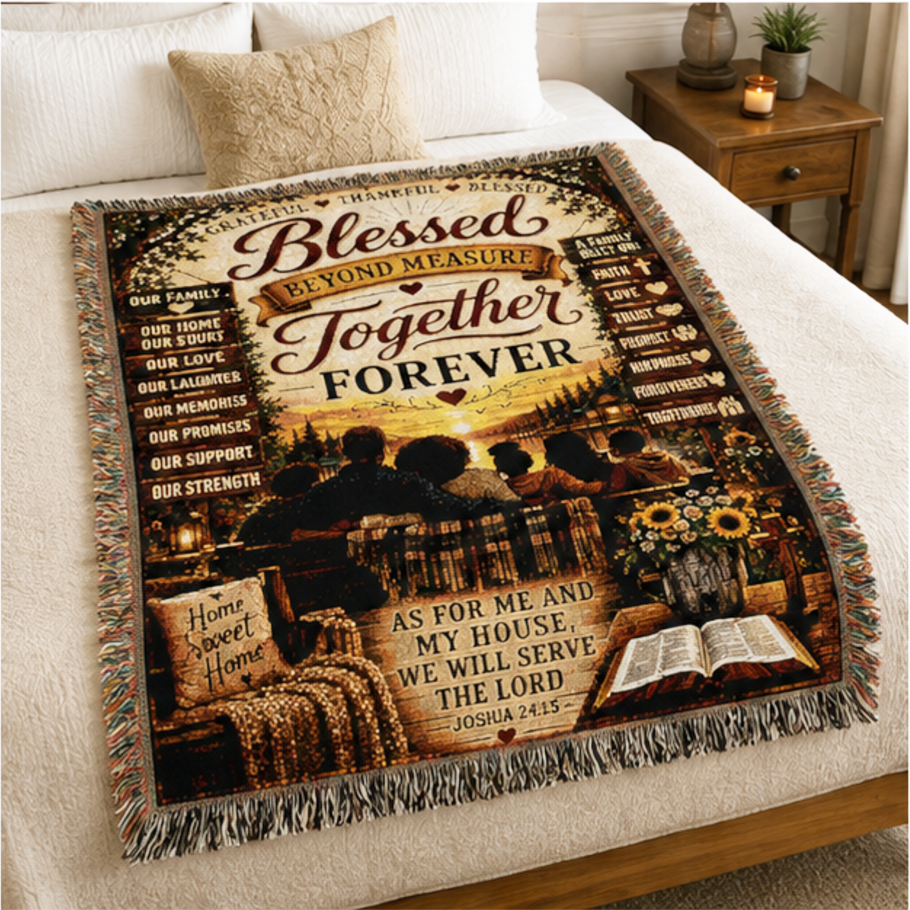 Blessed Beyond Measure Together Forever Woven Blanket | Premium Christian Family Cotton Throw