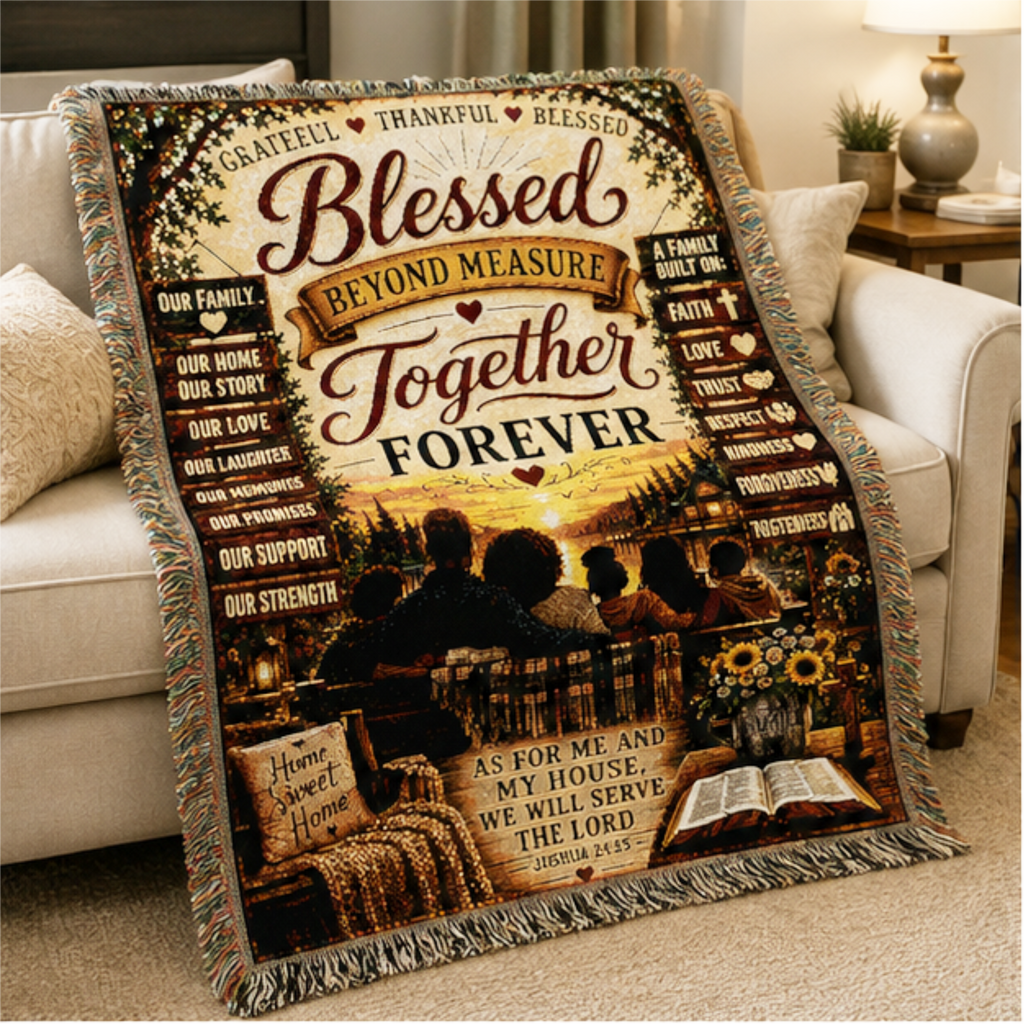 Blessed Beyond Measure Together Forever Woven Blanket | Premium Christian Family Cotton Throw