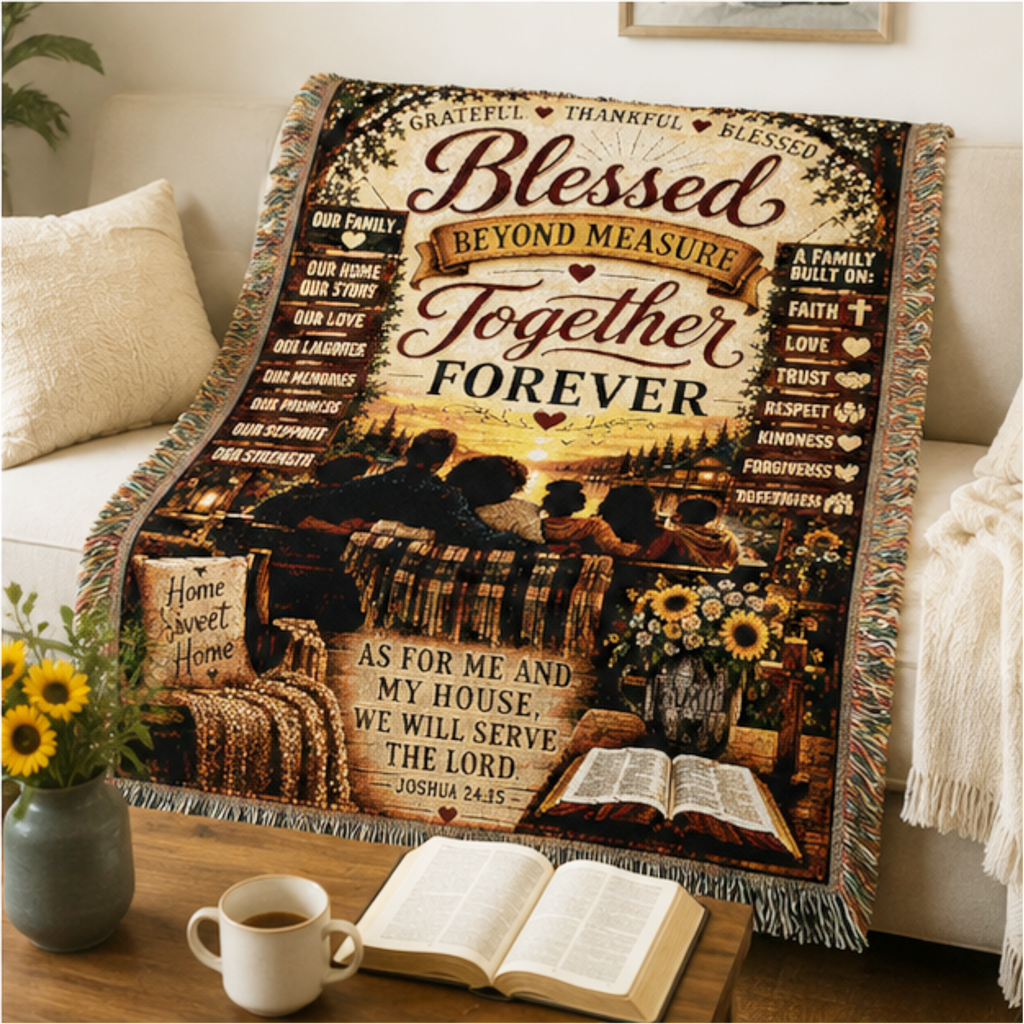 Blessed Beyond Measure Together Forever Woven Blanket | Premium Christian Family Cotton Throw