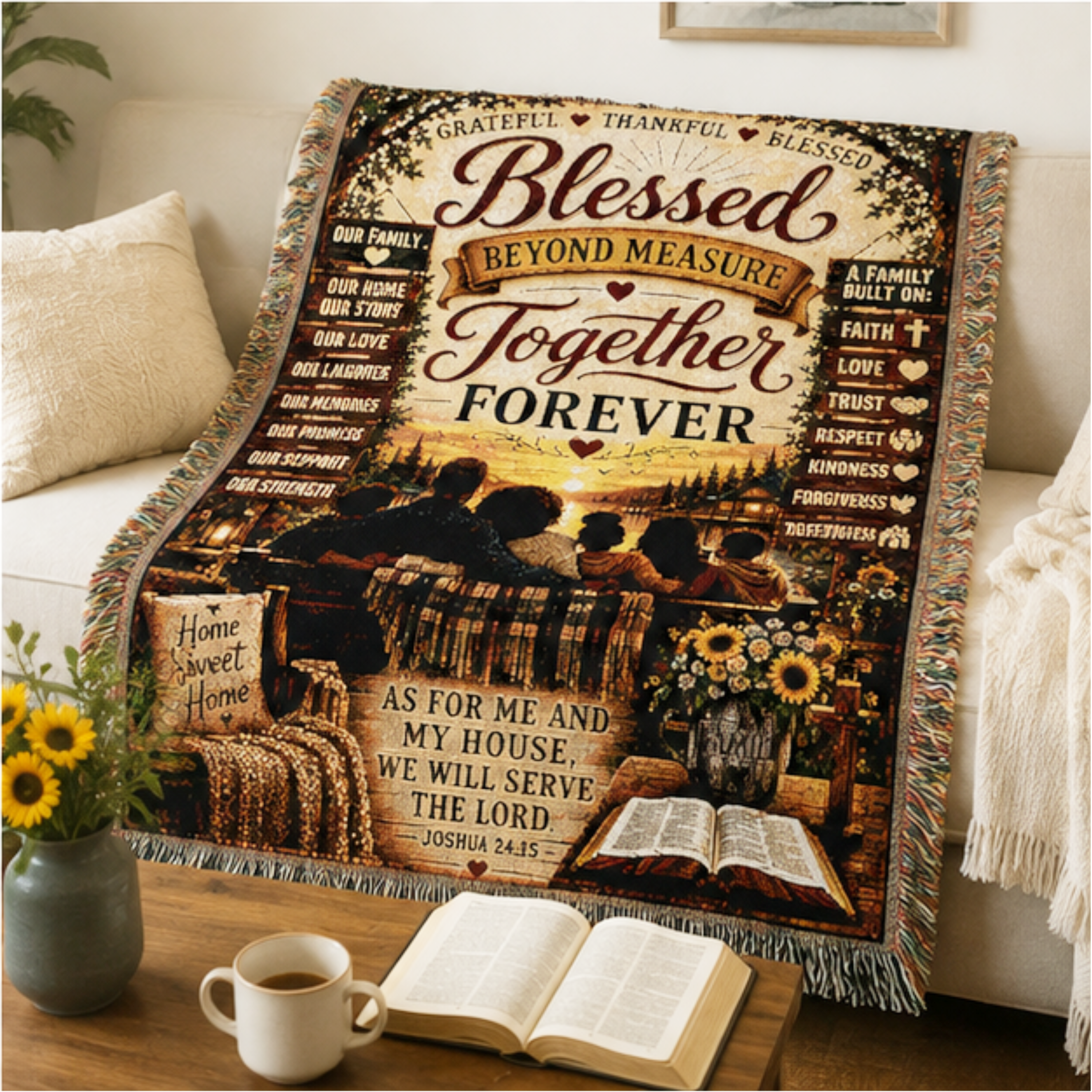 Blessed Beyond Measure Together Forever Woven Blanket | Premium Christian Family Cotton Throw