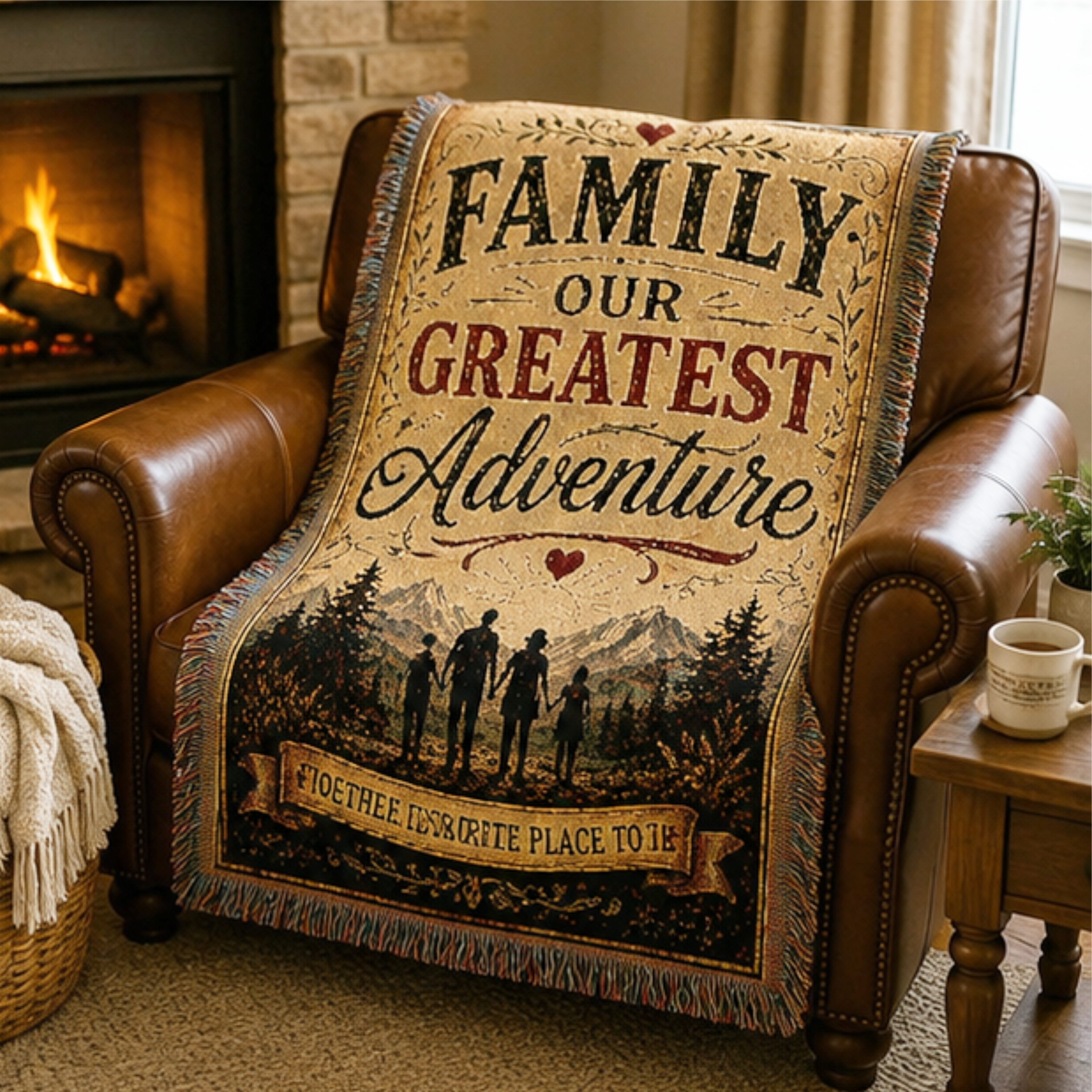 Family Our Greatest Adventure Woven Blanket | Premium Cotton Throw