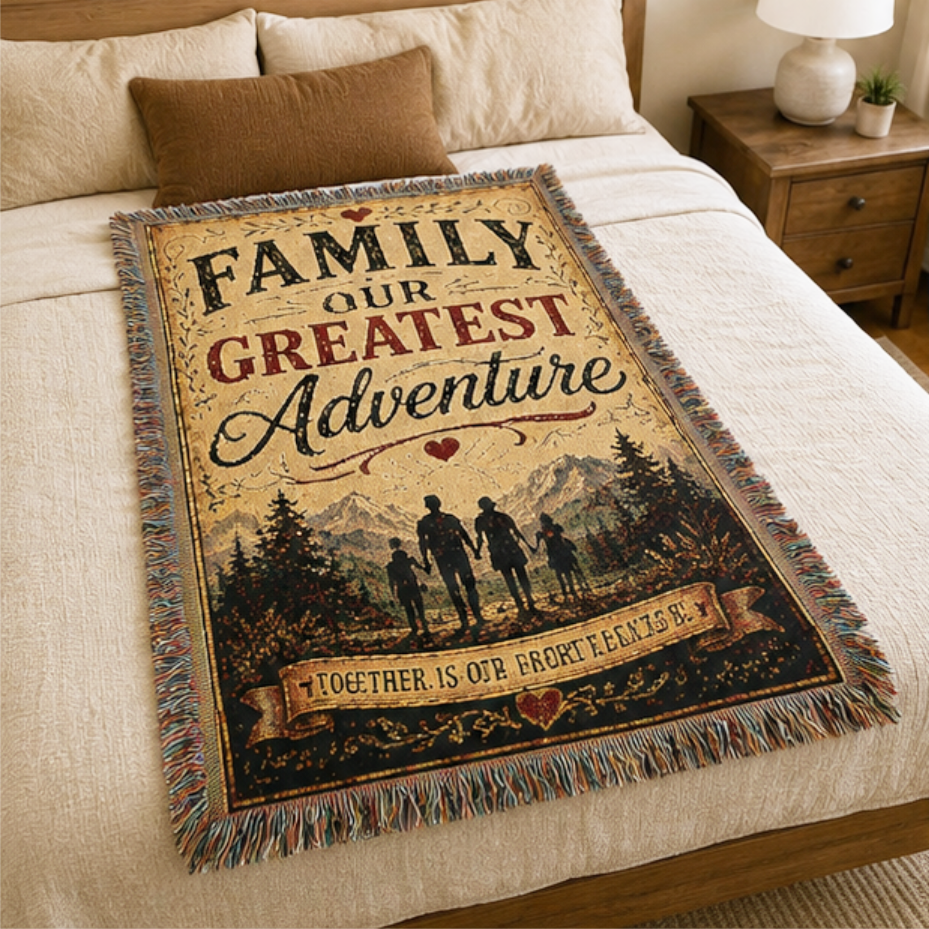 Family Our Greatest Adventure Woven Blanket | Premium Cotton Throw
