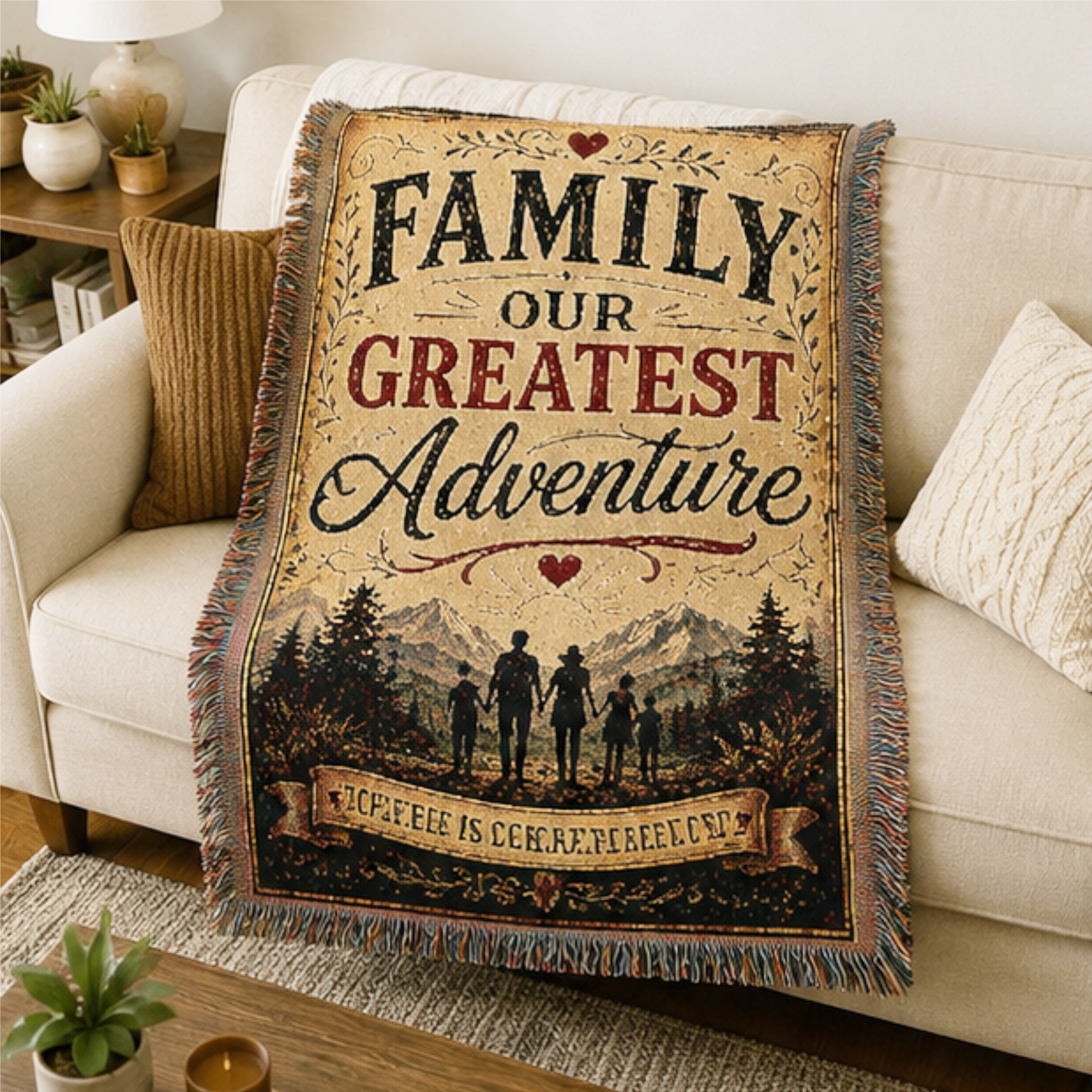 Family Our Greatest Adventure Woven Blanket | Premium Cotton Throw
