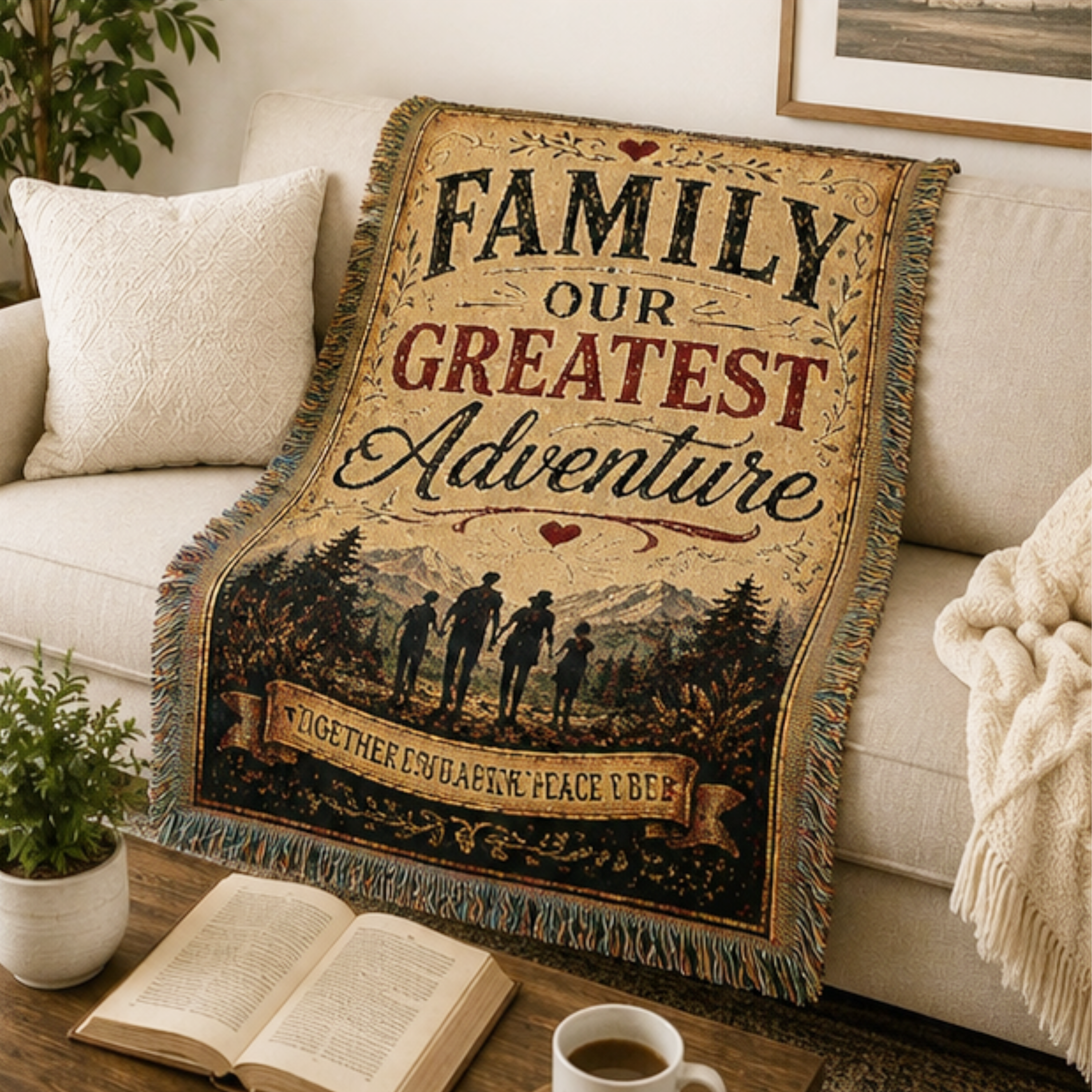 Family Our Greatest Adventure Woven Blanket | Premium Cotton Throw