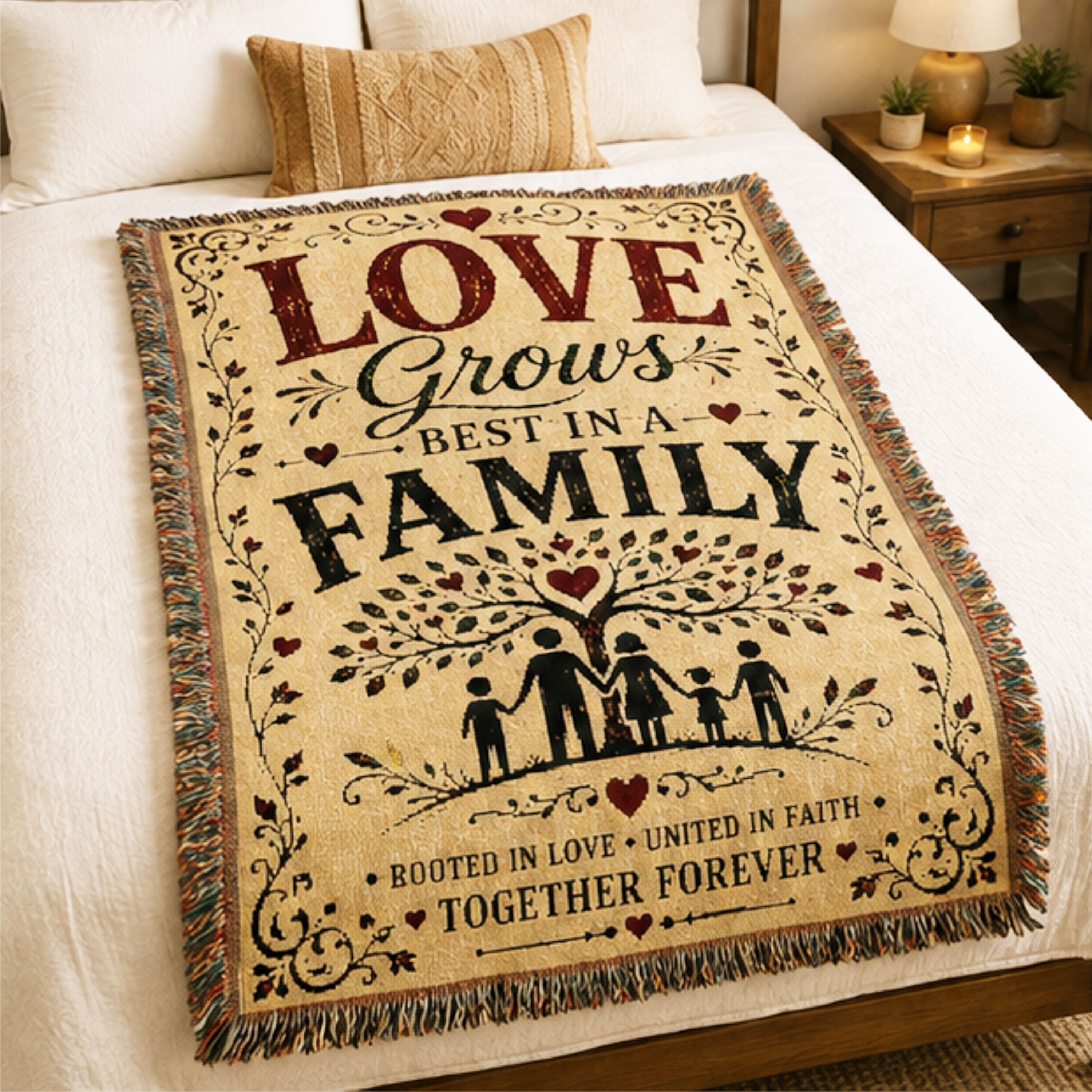 Love Grows Best in a Family Woven Blanket | Premium Cotton Throw